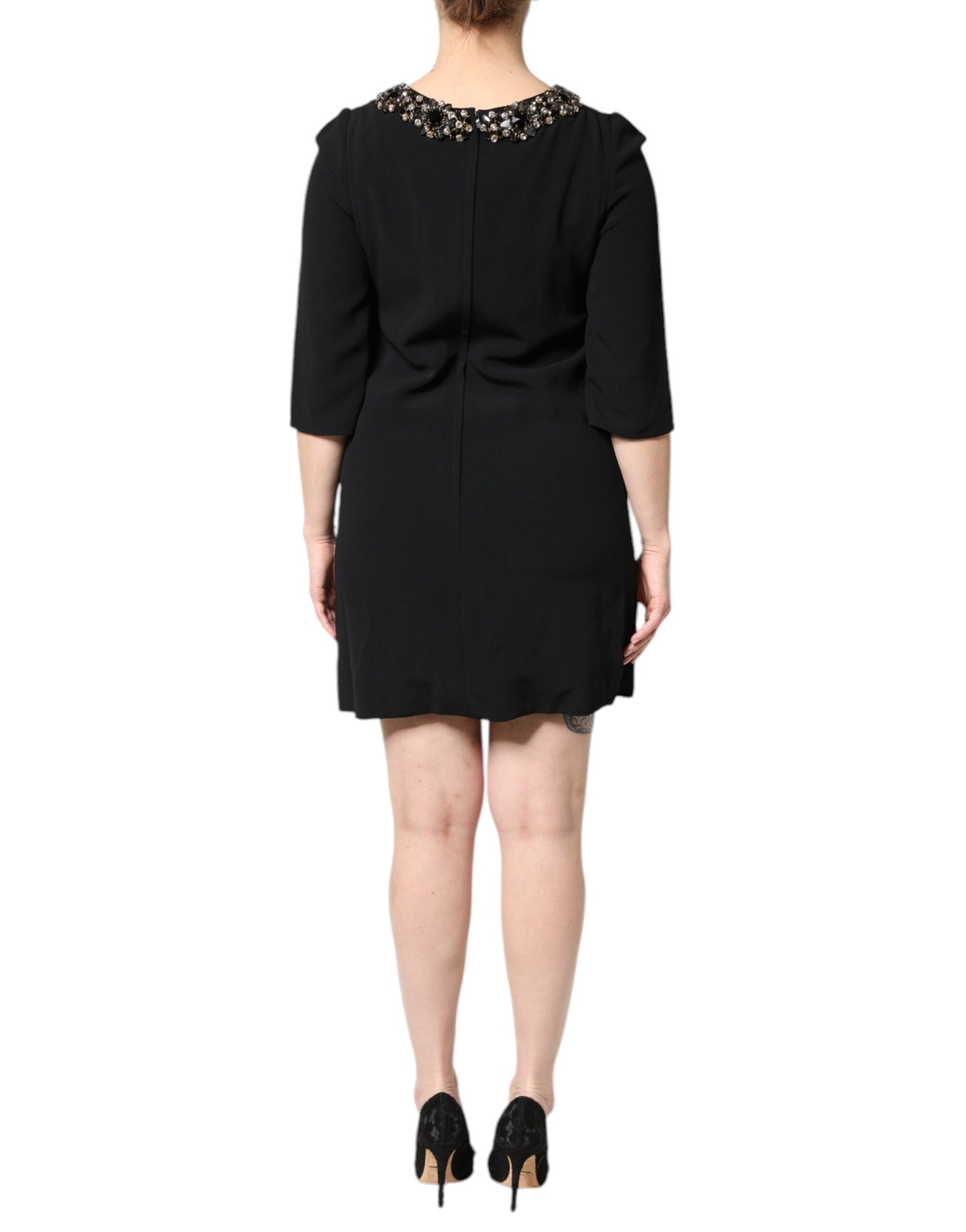 Dolce & Gabbana Schwarzes kristallverziertes Rundhals-Minikleid