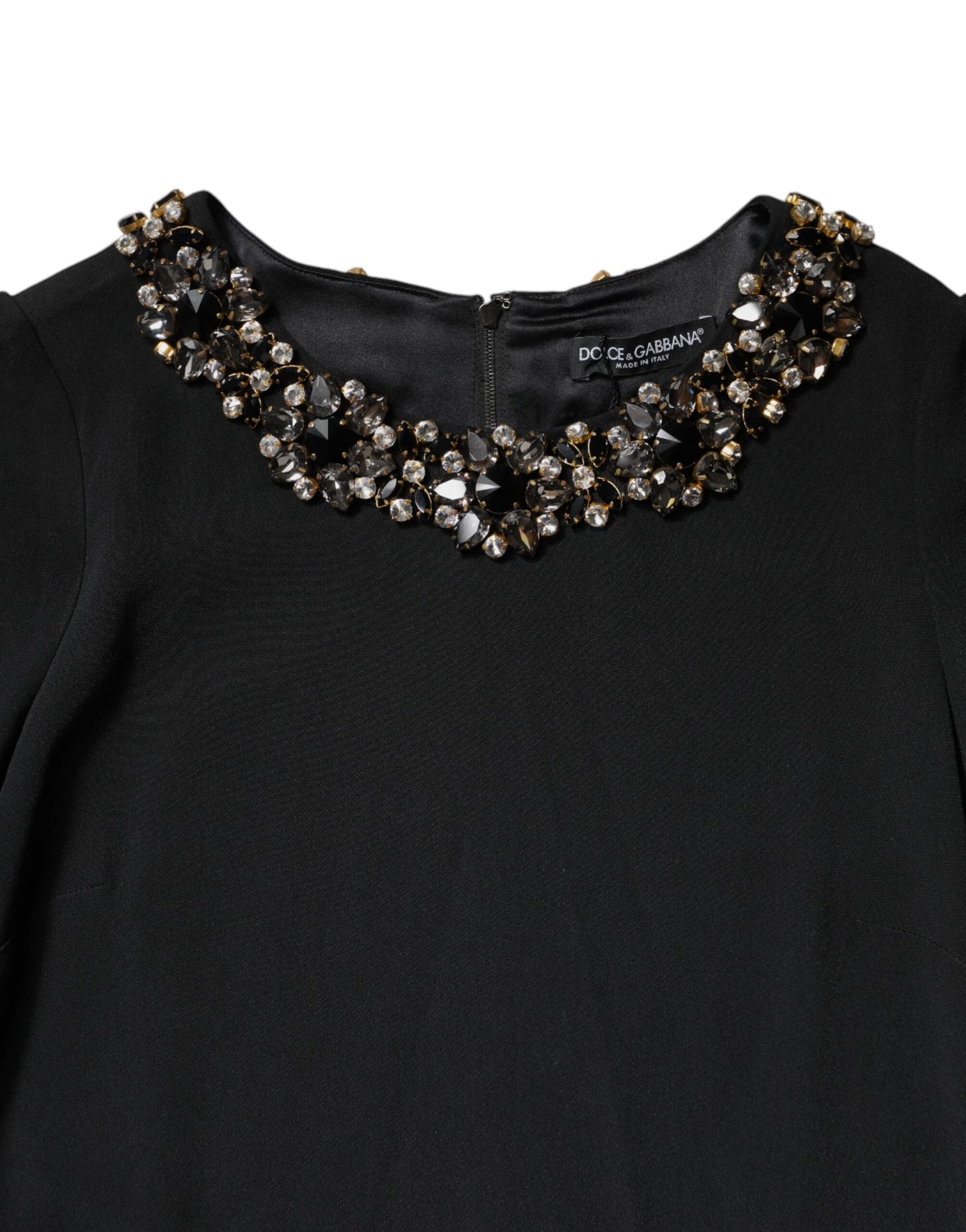 Dolce & Gabbana Schwarzes kristallverziertes Rundhals-Minikleid