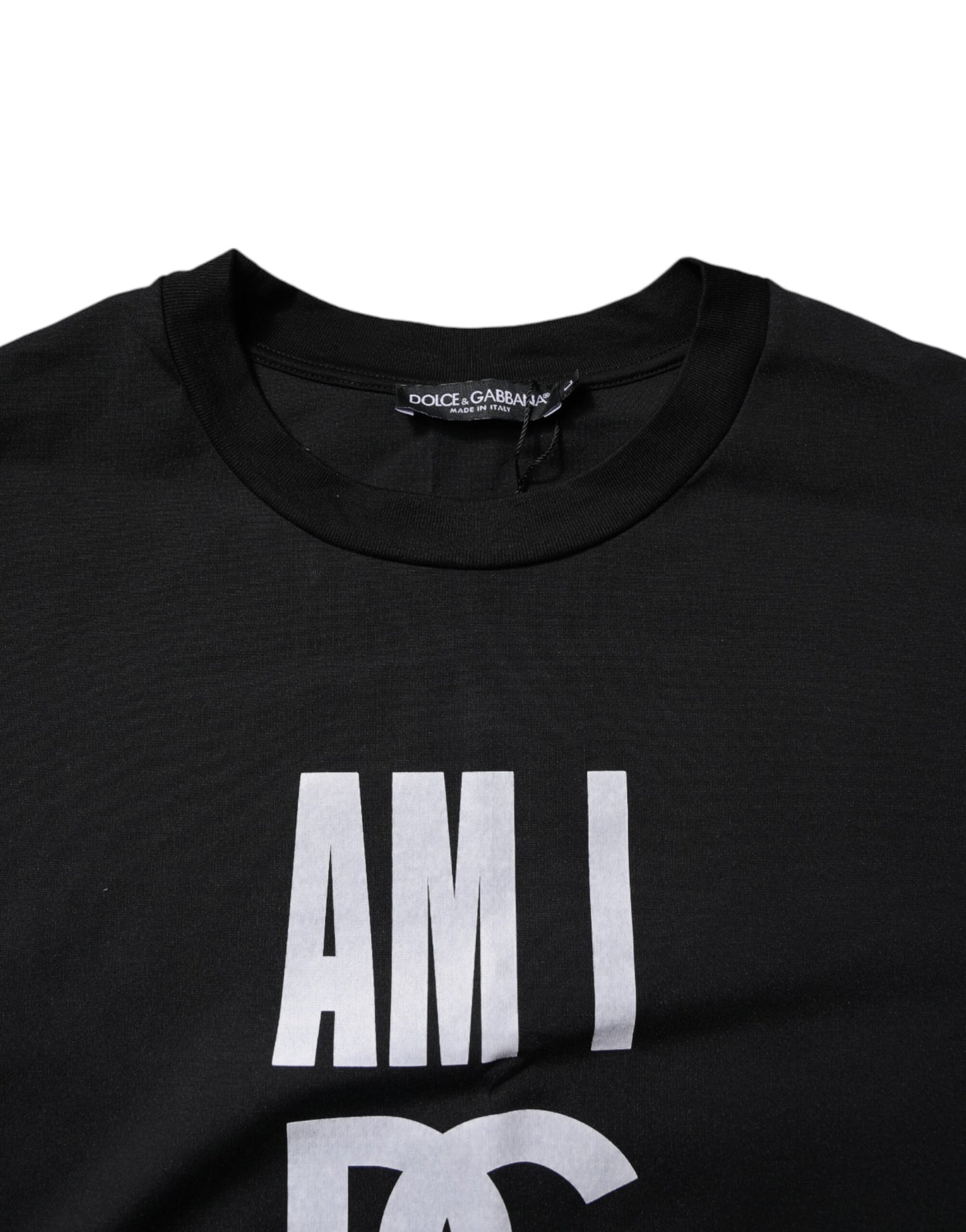 Dolce & Gabbana Schwarzes bedrucktes Baumwoll-T-Shirt mit Rundhalsausschnitt