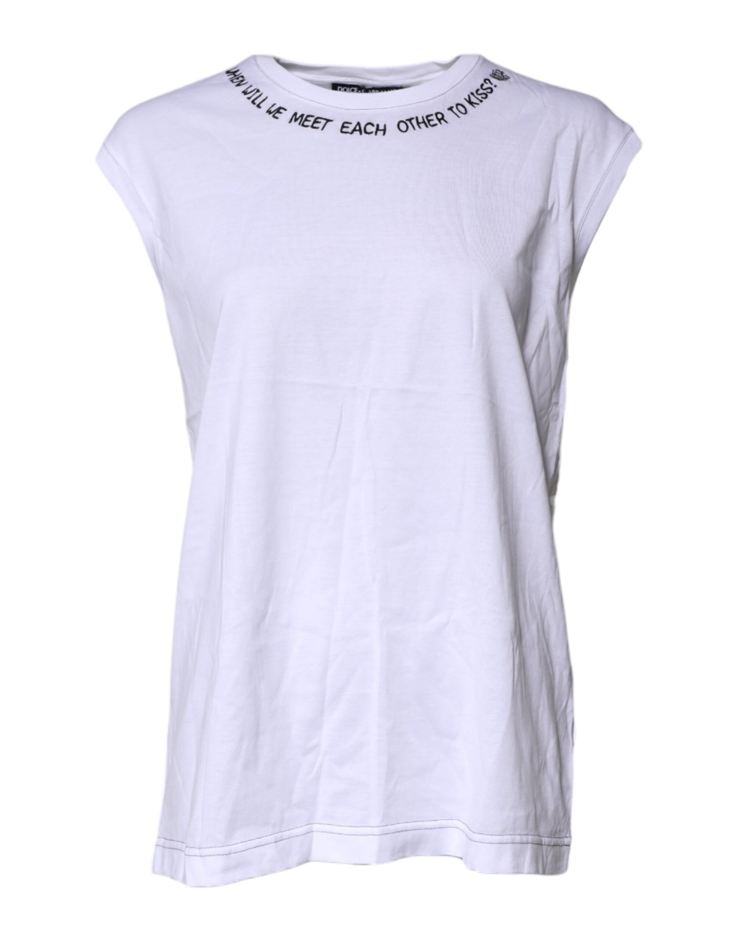 Dolce & Gabbana Weißes ärmelloses bedrucktes Tank-T-Shirt aus Baumwolle