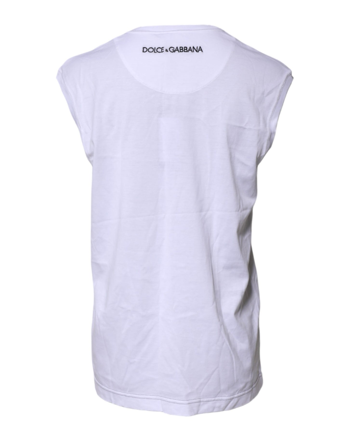 Dolce & Gabbana Weißes ärmelloses bedrucktes Tank-T-Shirt aus Baumwolle