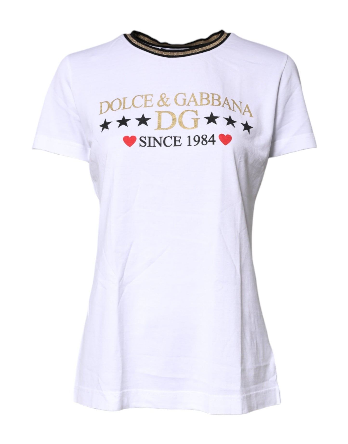 Dolce & Gabbana Weißes bedrucktes Baumwoll-T-Shirt mit Rundhalsausschnitt