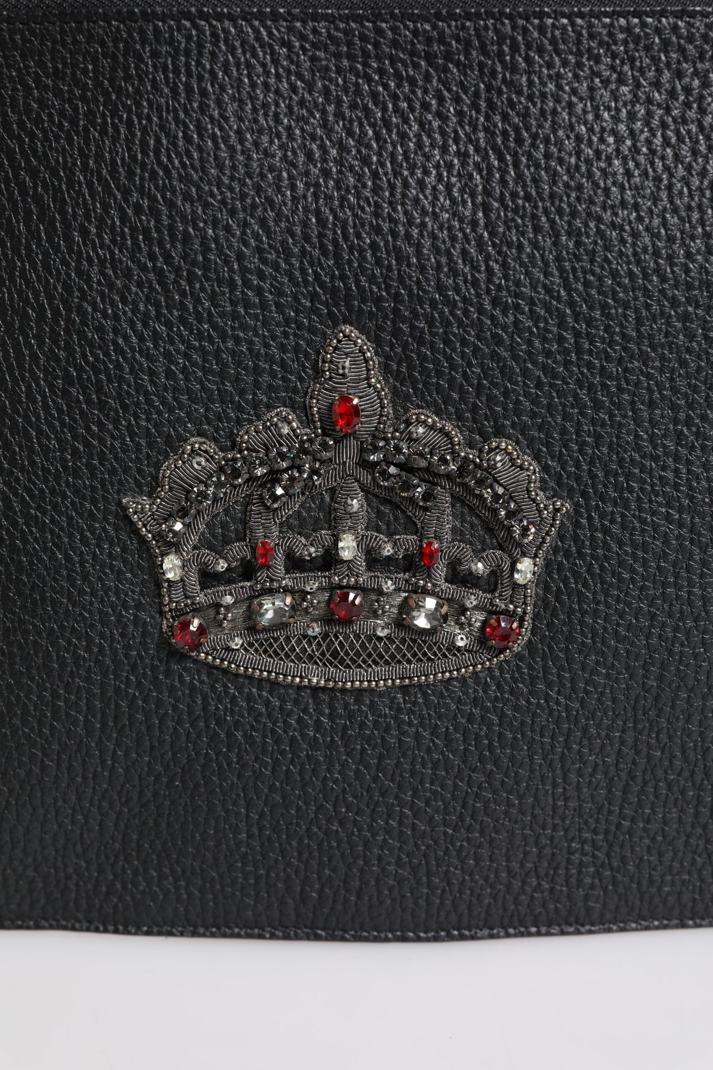 Dolce & Gabbana Schwarzes Kalbsleder Krone verschönert Clutch Pouch Tasche