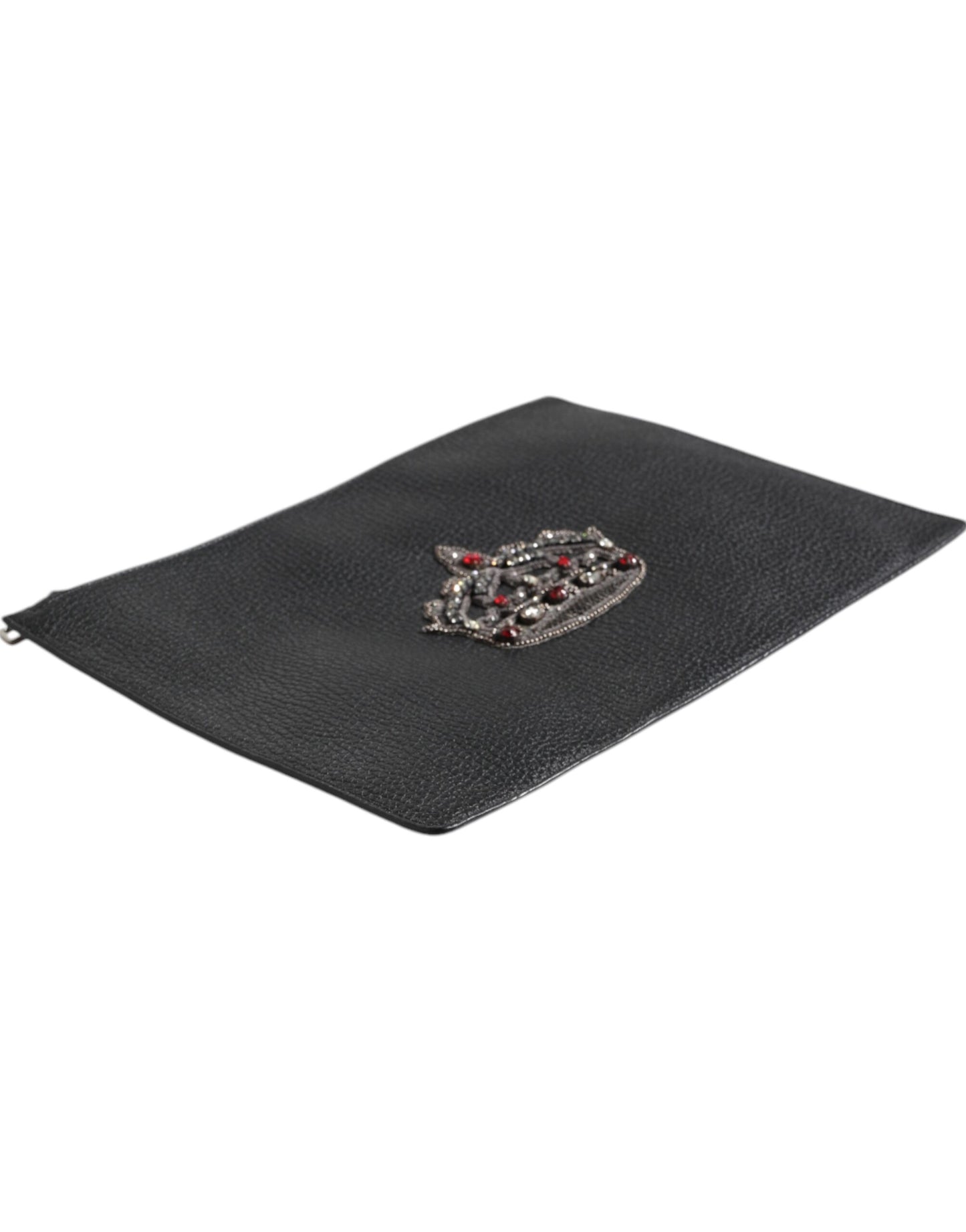 Dolce & Gabbana Schwarzes Kalbsleder Krone verschönert Clutch Pouch Tasche