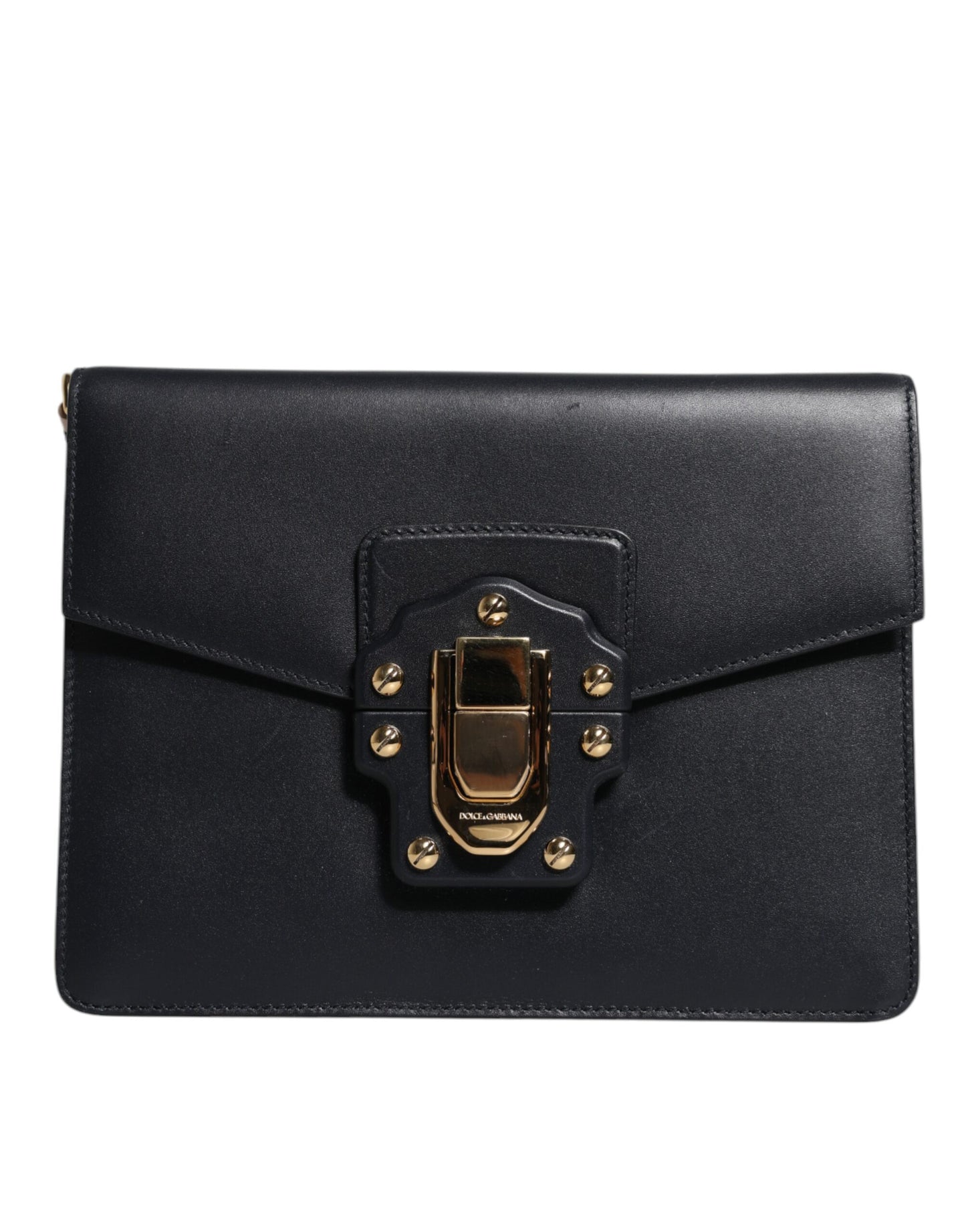 Dolce & Gabbana Schwarzes Leder Logo Gold Crossbody Handtasche