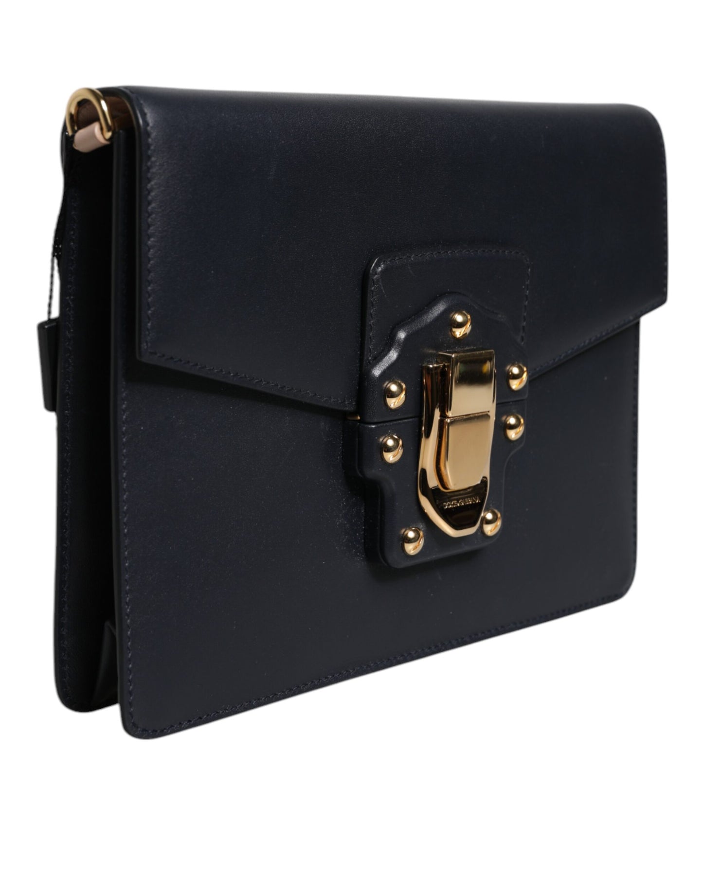 Dolce & Gabbana Schwarzes Leder Logo Gold Crossbody Handtasche