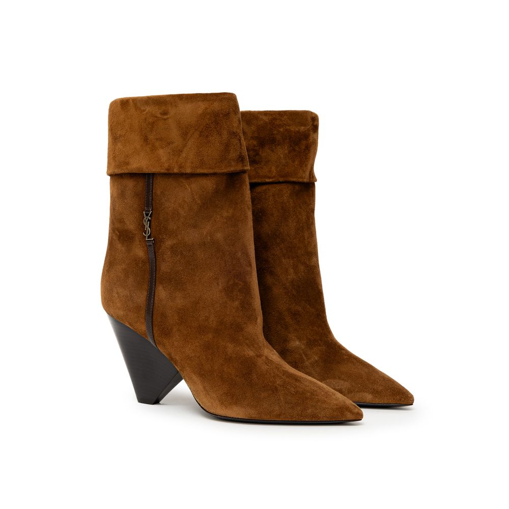 Saint Laurent Brauner Wildlederstiefel