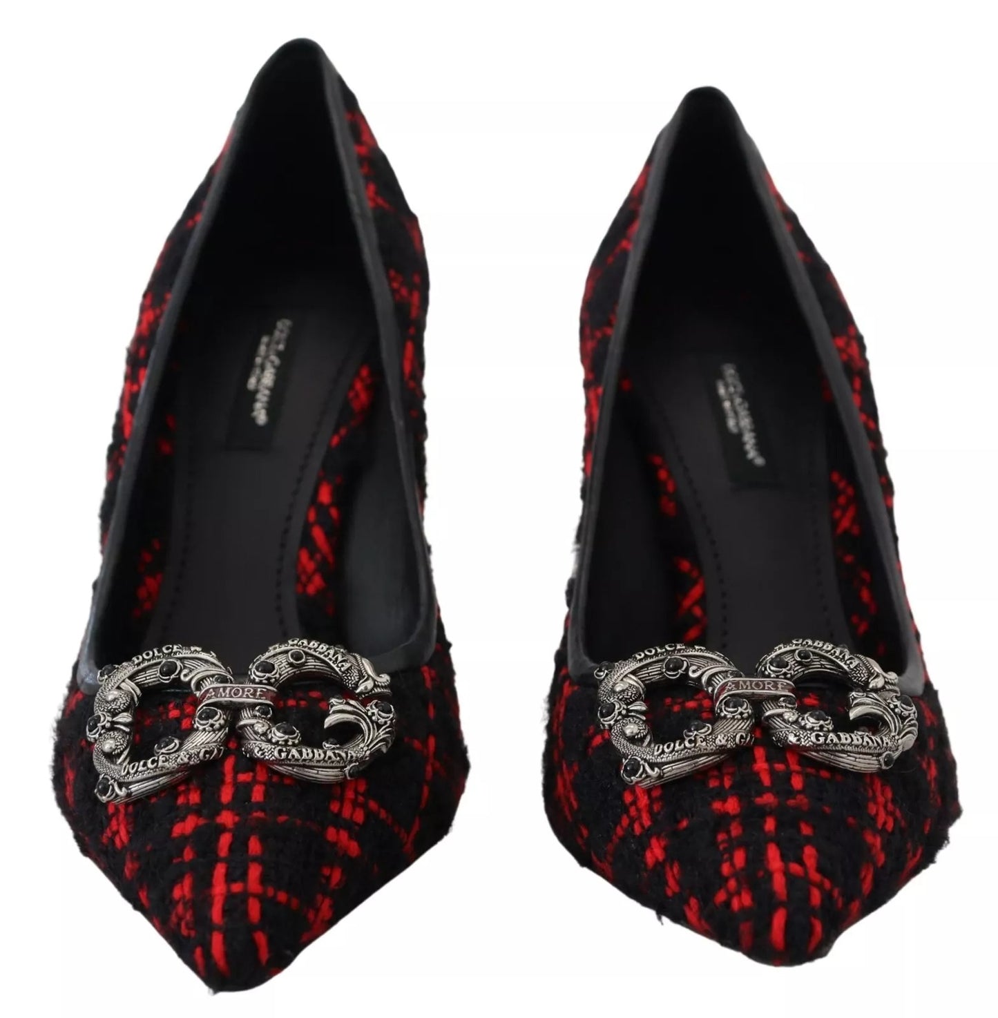 Dolce & Gabbana Rot Schwarz Tweed DG Amore Heels Pumps Schuhe