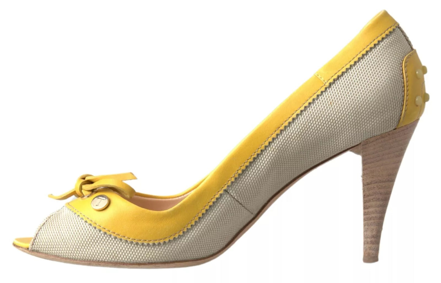 Tod's Gelb Off Weiß Peep Toe Heels Pumps Schuhe