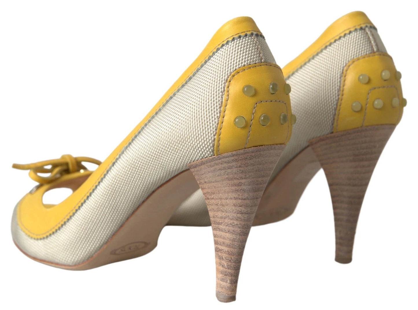 Tod's Gelb Off Weiß Peep Toe Heels Pumps Schuhe