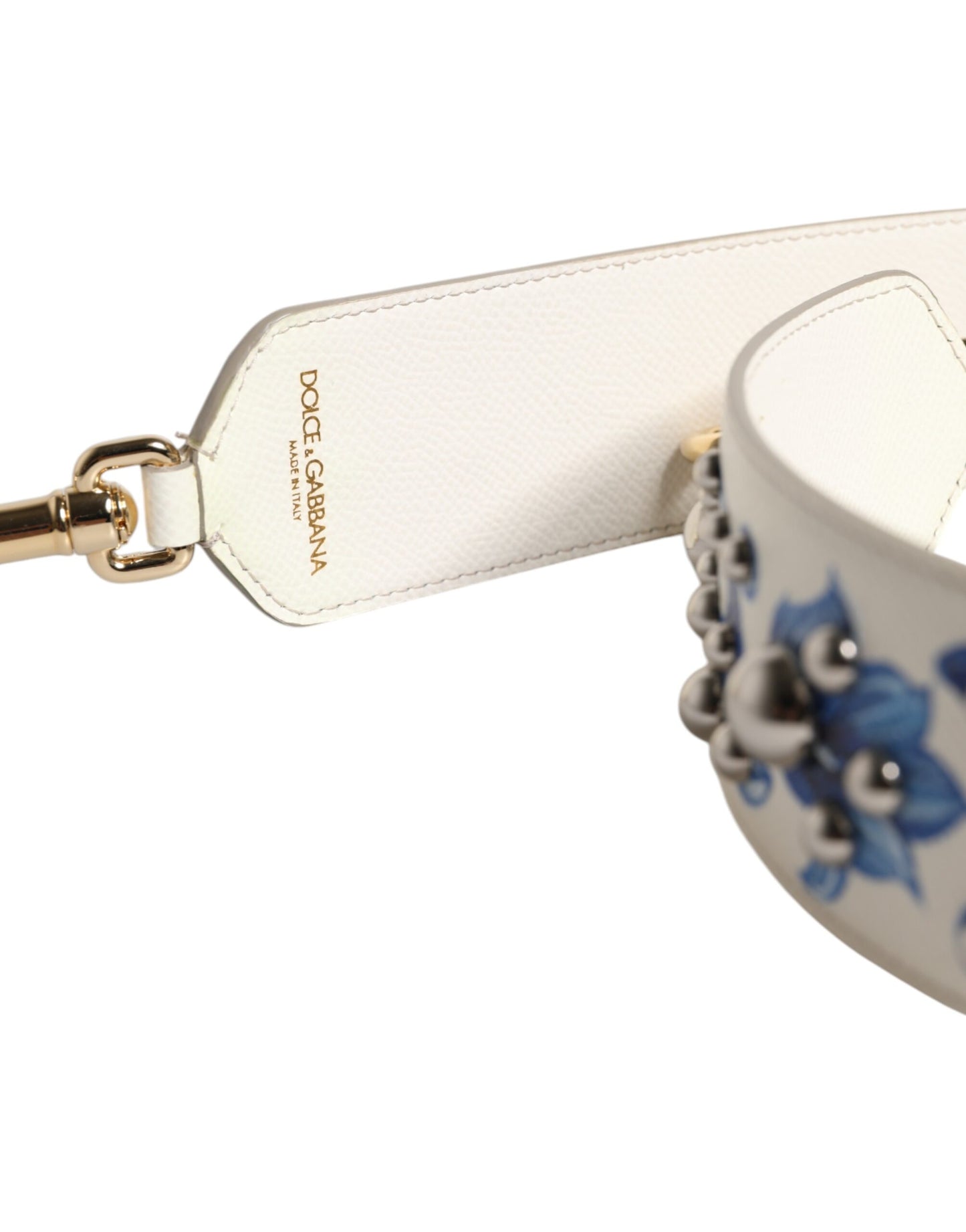 Dolce & Gabbana Weißer blauer geblümter Leder-Nieten-Schulterriemen