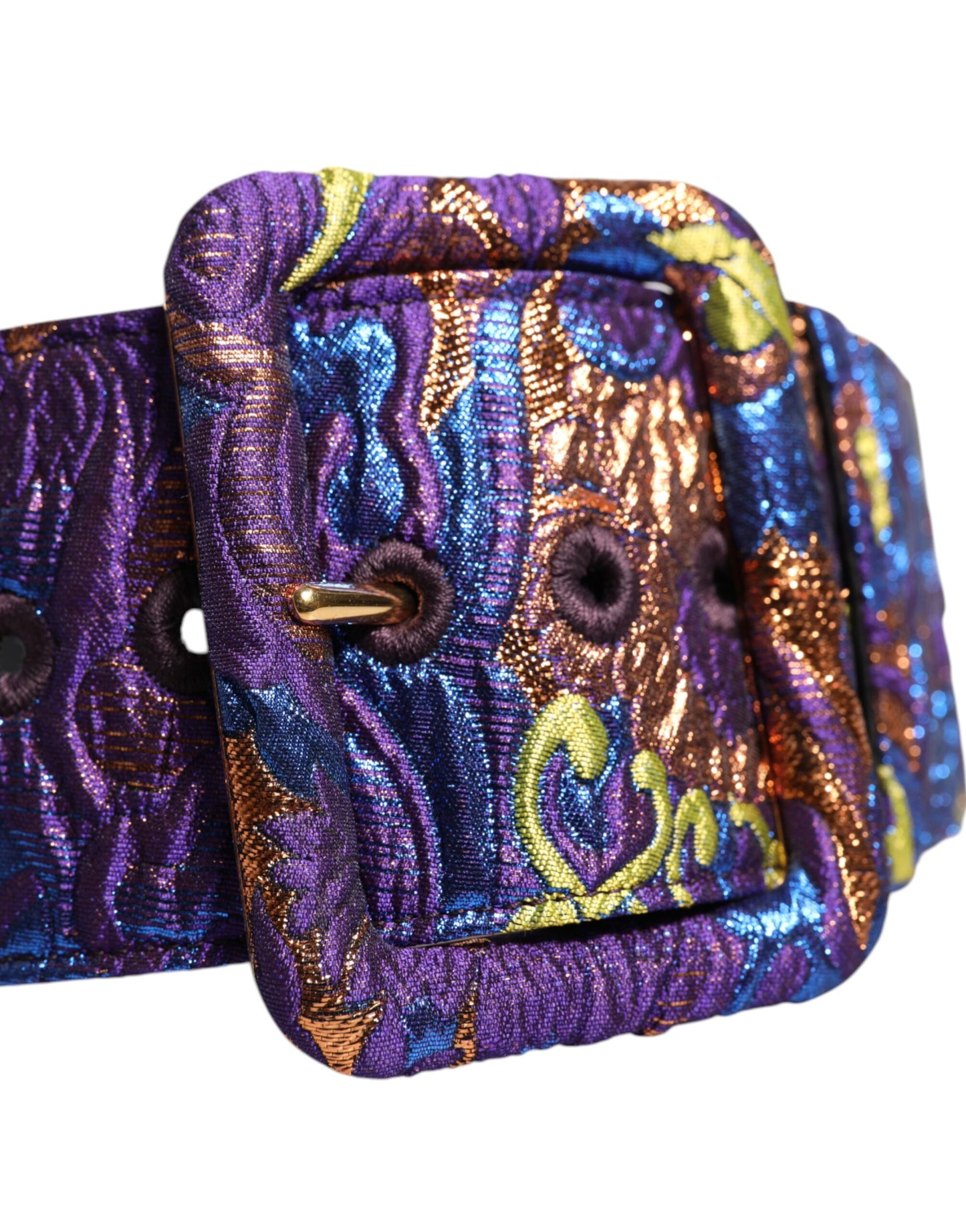 Dolce & Gabbana Multicolor Floral Jacquard Lurex Breite Taille Schnalle Gürtel
