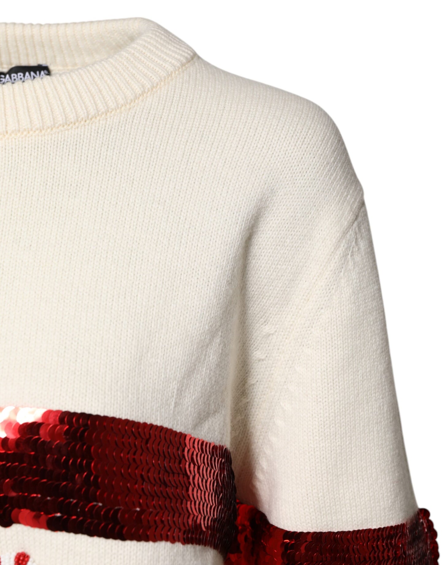 Dolce & Gabbana Weißer paillettenbesetzter Pullover mit Rundhalsausschnitt