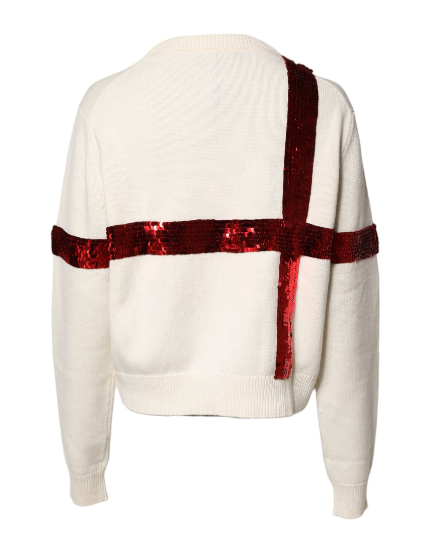 Dolce & Gabbana Weißer paillettenbesetzter Pullover mit Rundhalsausschnitt