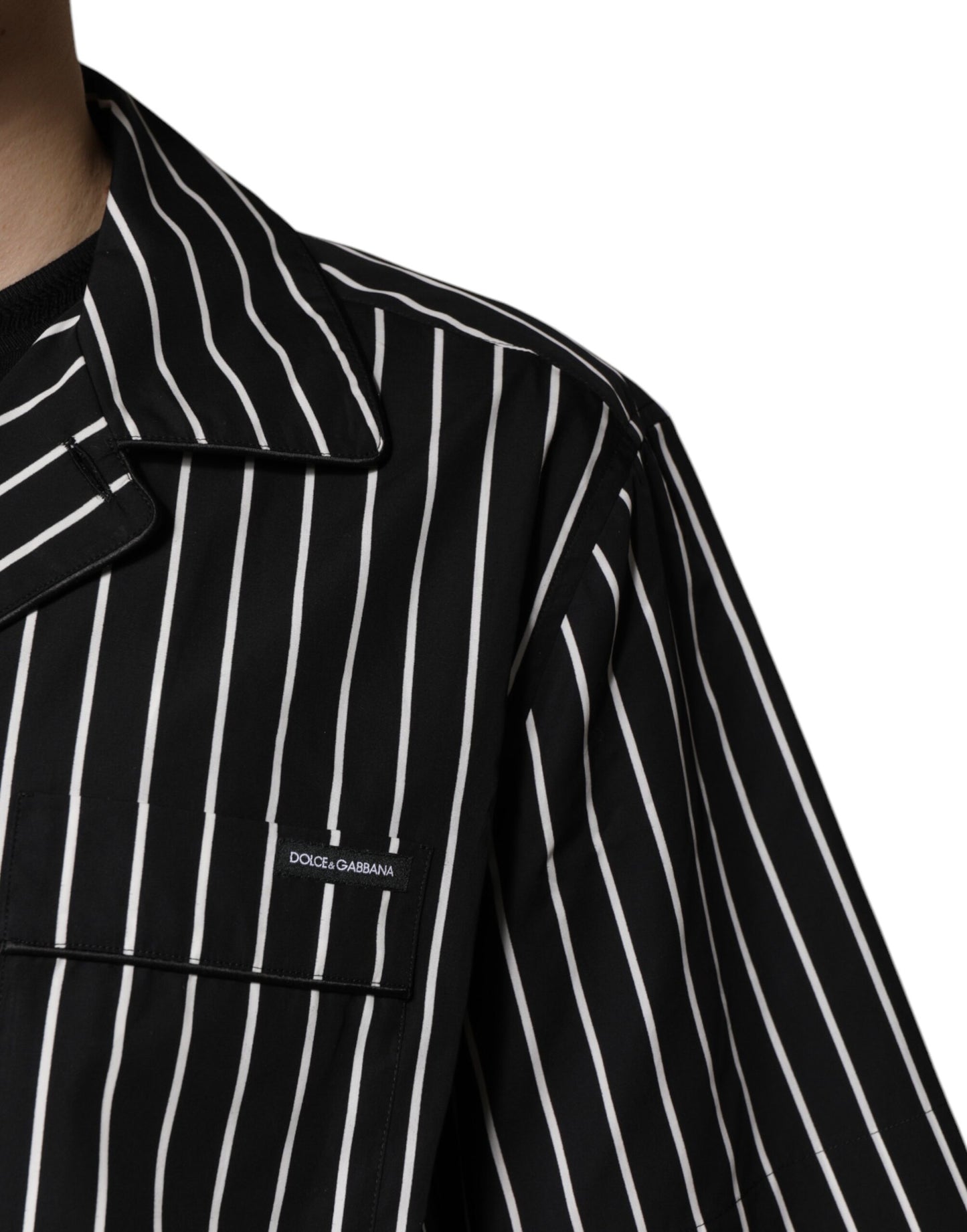 Dolce & Gabbana Schwarz Weiß Streifen Baumwolle Männer Pyjama Set Nachtwäsche
