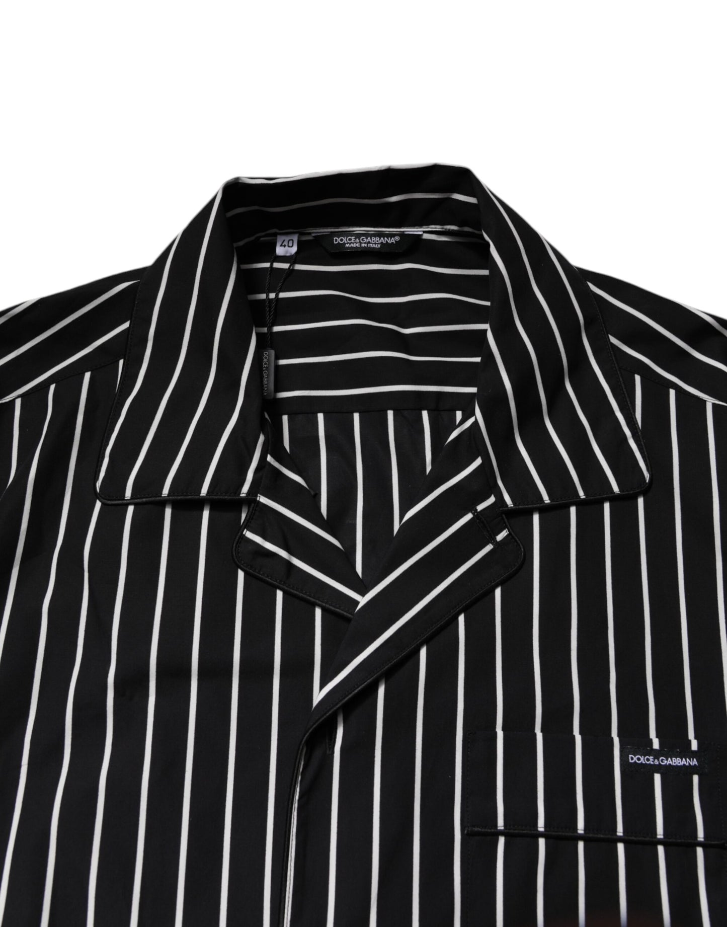 Dolce & Gabbana Schwarz Weiß Streifen Baumwolle Männer Pyjama Set Nachtwäsche