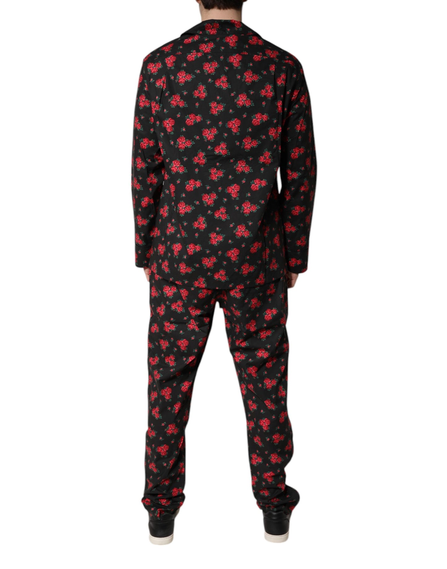 Dolce & Gabbana Schwarzer Blumendruck Baumwolle Männer Pyjama Set Schlafanzug