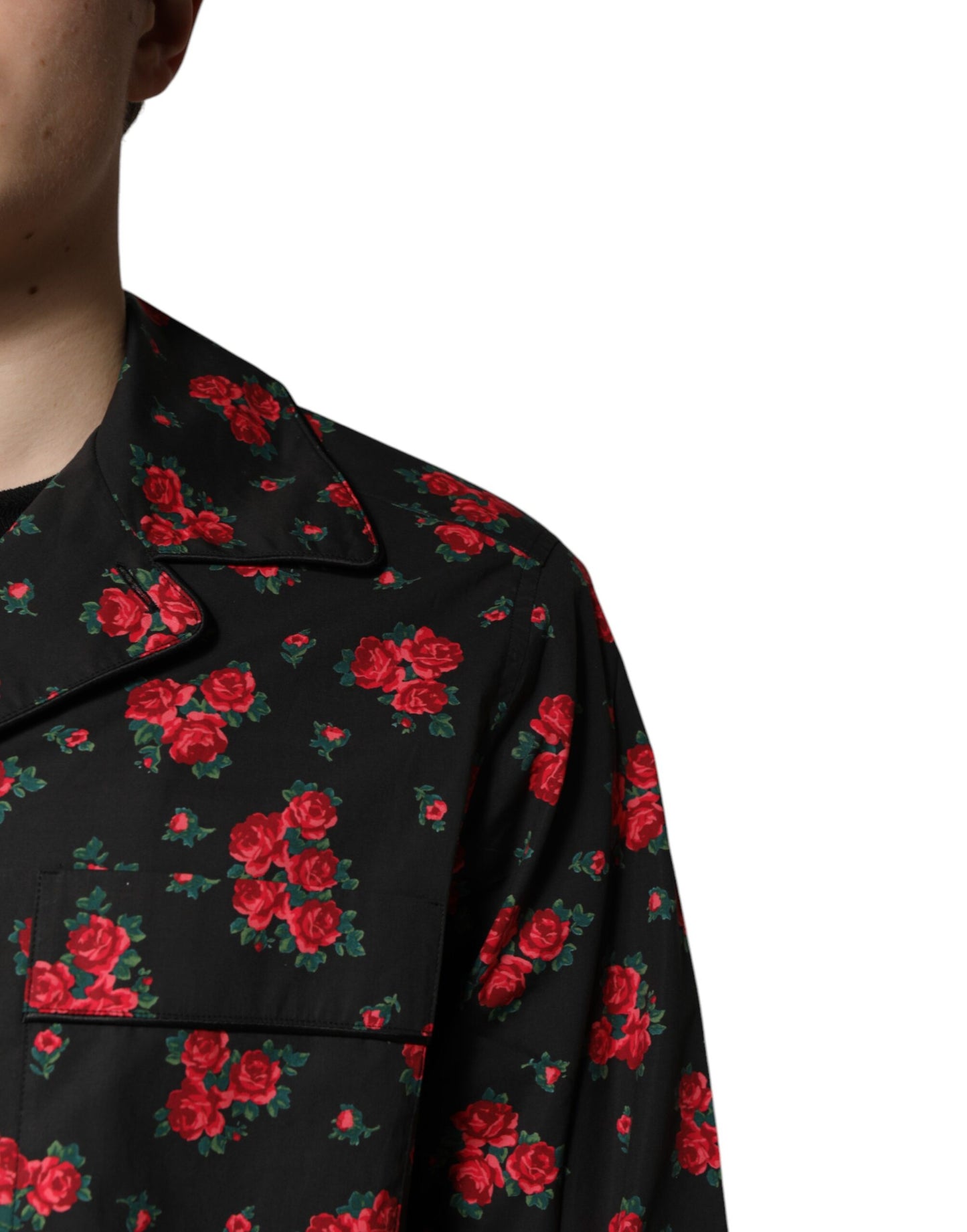 Dolce & Gabbana Schwarzer Blumendruck Baumwolle Männer Pyjama Set Schlafanzug