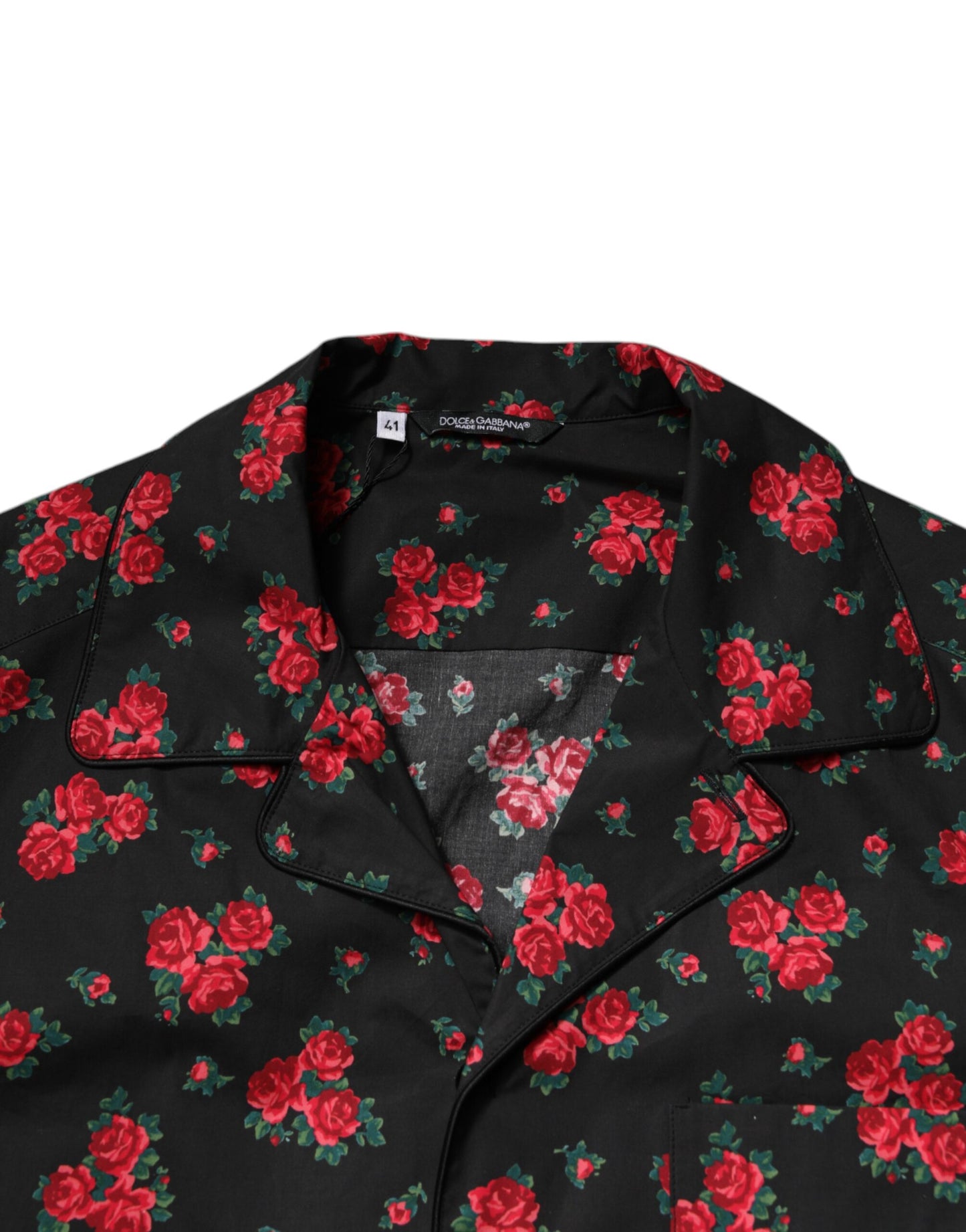 Dolce & Gabbana Schwarzer Blumendruck Baumwolle Männer Pyjama Set Schlafanzug