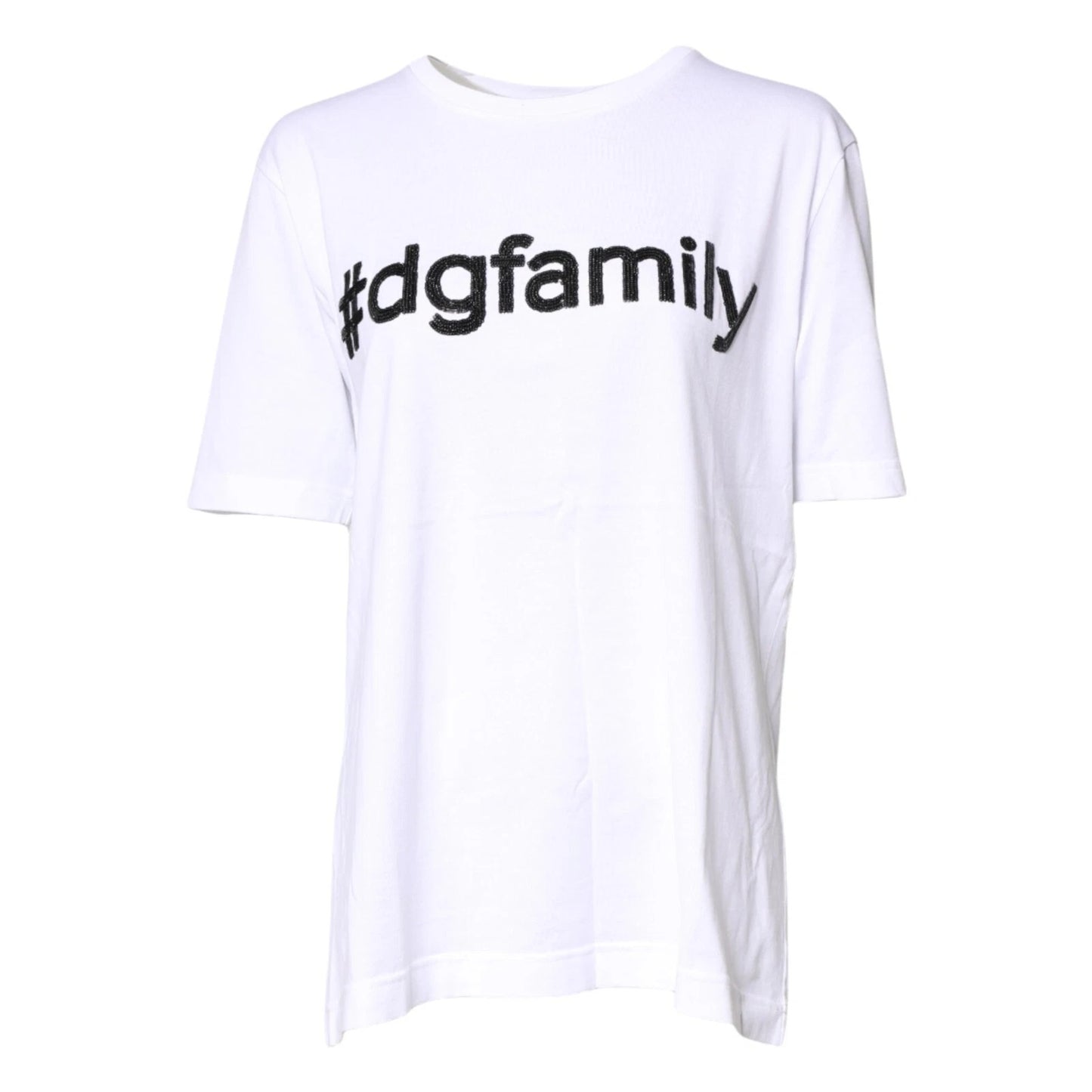 Dolce & Gabbana Weißes Baumwoll-T-Shirt mit Rundhalsausschnitt und #DGFamily Print