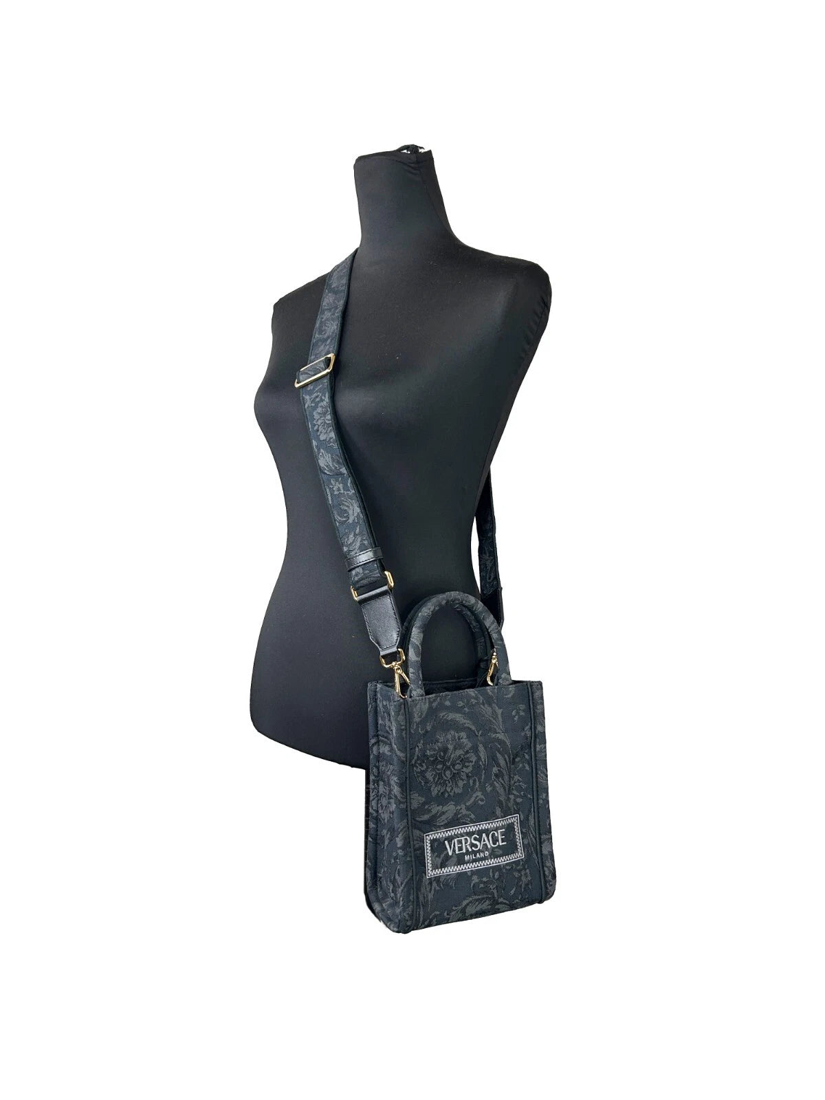 Versace Athena Barocco Mini Top Handle Tote Crossbody Bag Schwarz
