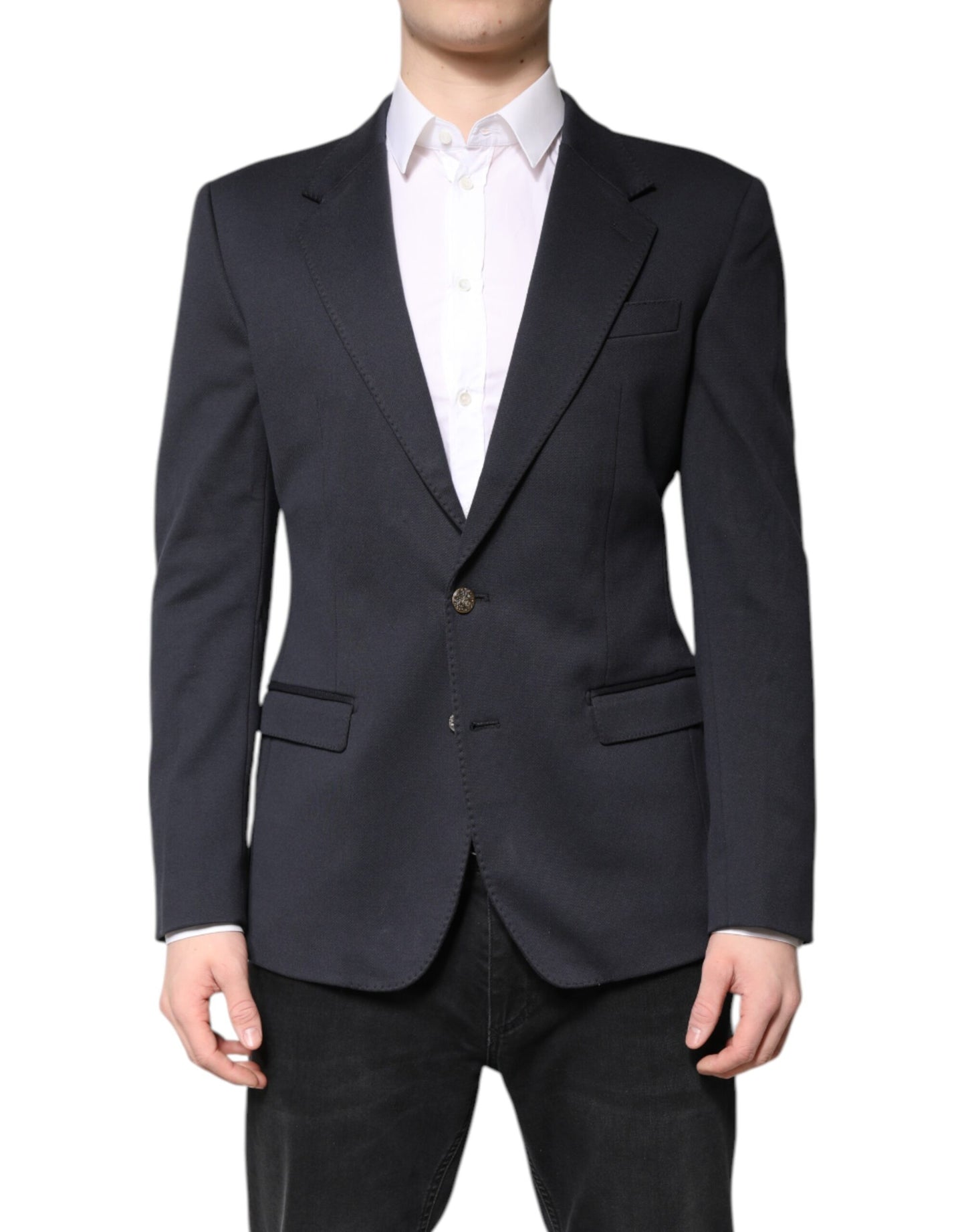 Dolce & Gabbana Dunkelblau Baumwolle Männer Jacke Mantel Anzug Blazer