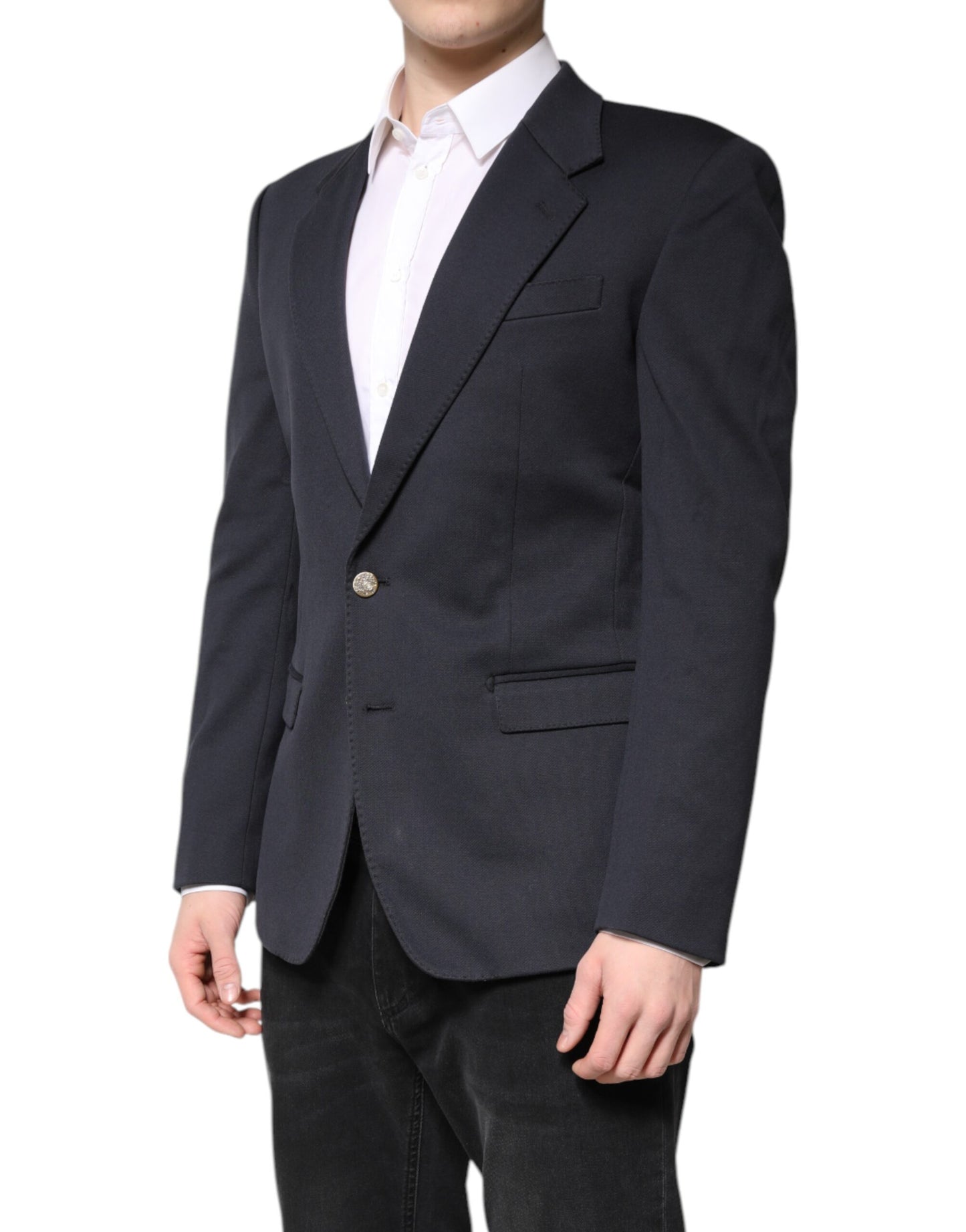 Dolce & Gabbana Dunkelblau Baumwolle Männer Jacke Mantel Anzug Blazer