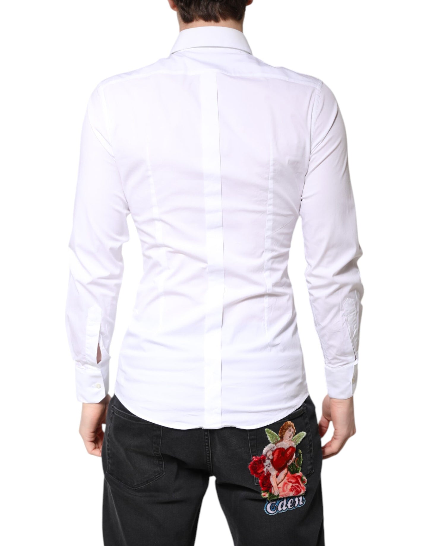 Dolce & Gabbana Weißes Kleid aus Baumwolle GOLD Formales Hemd mit Kragen