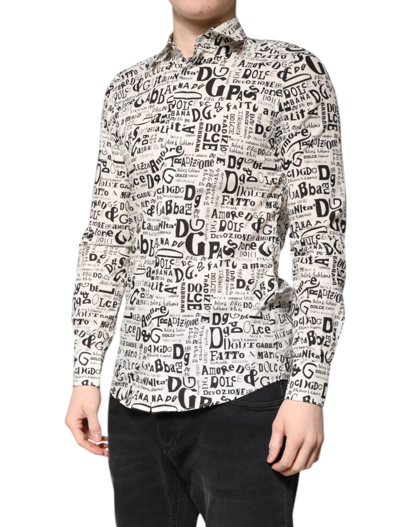Dolce & Gabbana Weiß Schwarz Logo MARTINI Herren Freizeithemd
