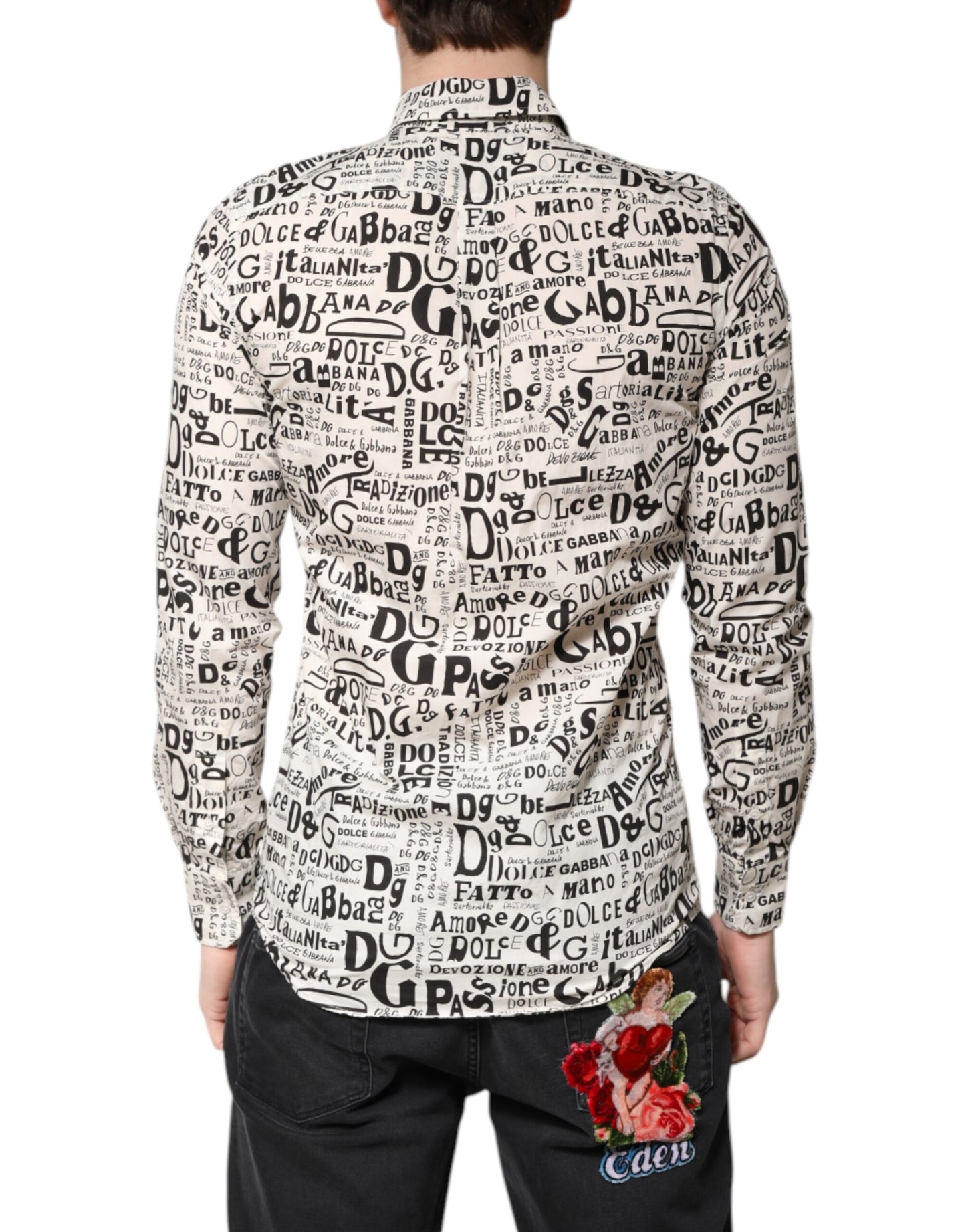 Dolce & Gabbana Weiß Schwarz Logo MARTINI Herren Freizeithemd