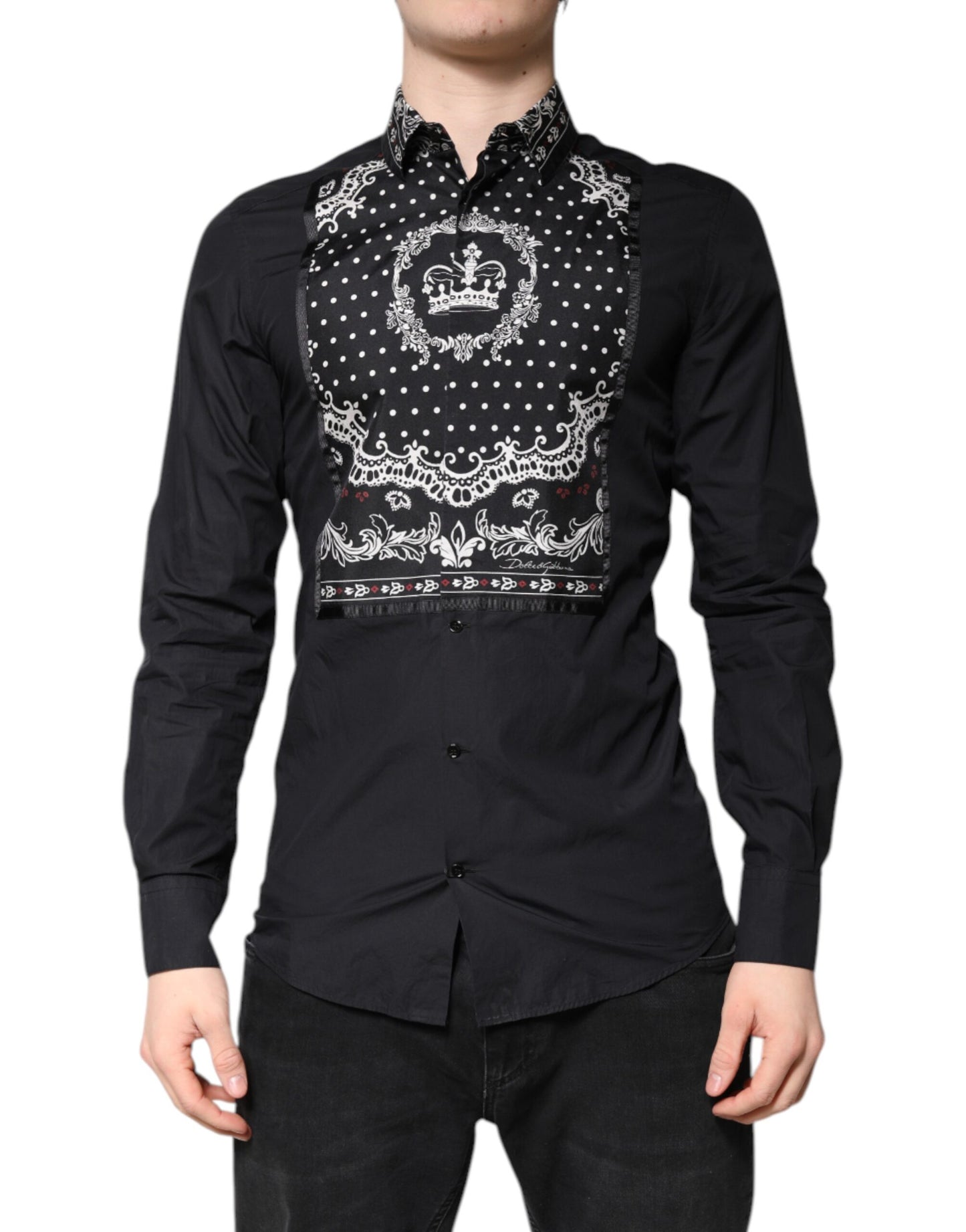 Dolce & Gabbana Schwarz Weißes Bandana GOLD Formelles Hemd