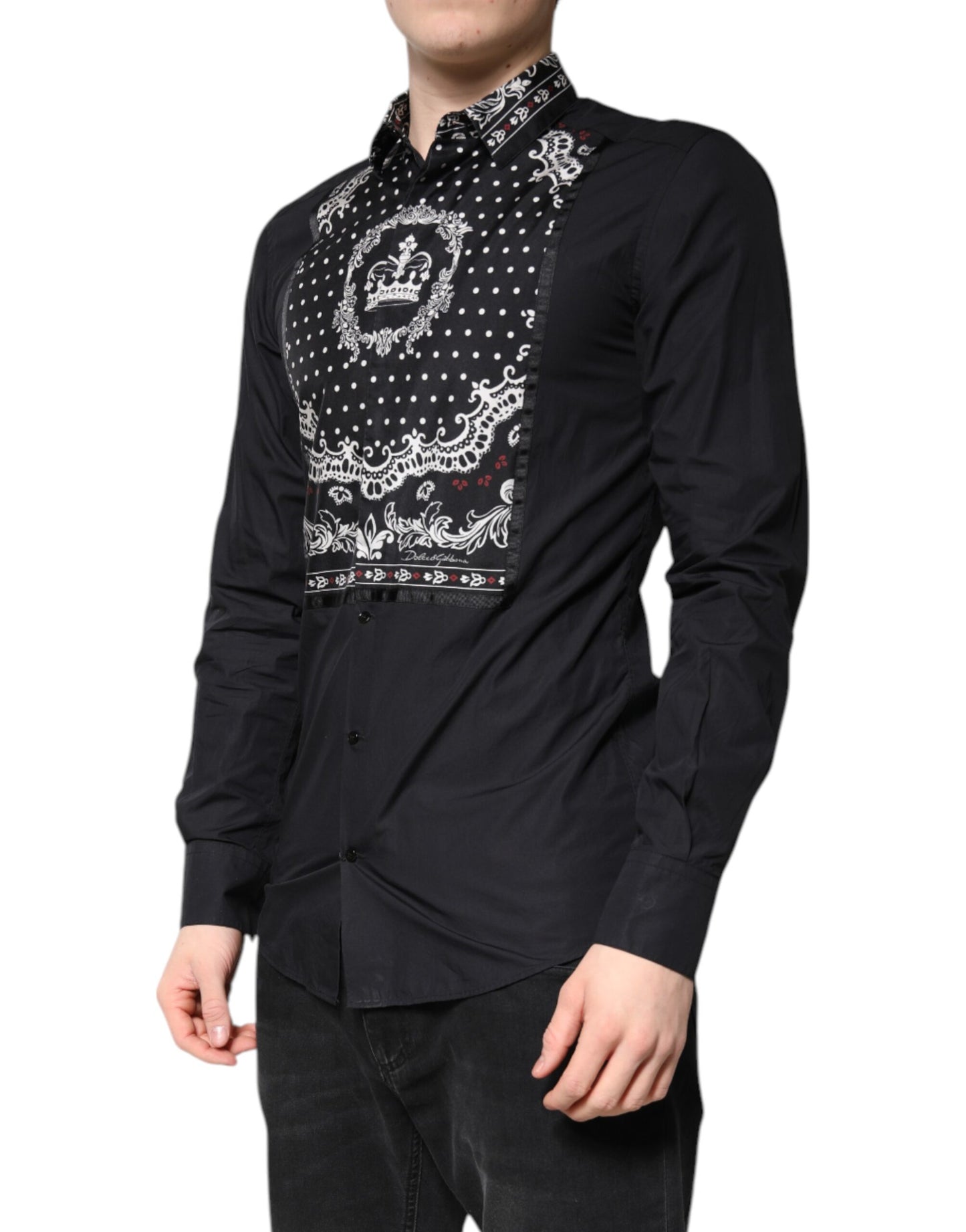 Dolce & Gabbana Schwarz Weißes Bandana GOLD Formelles Hemd
