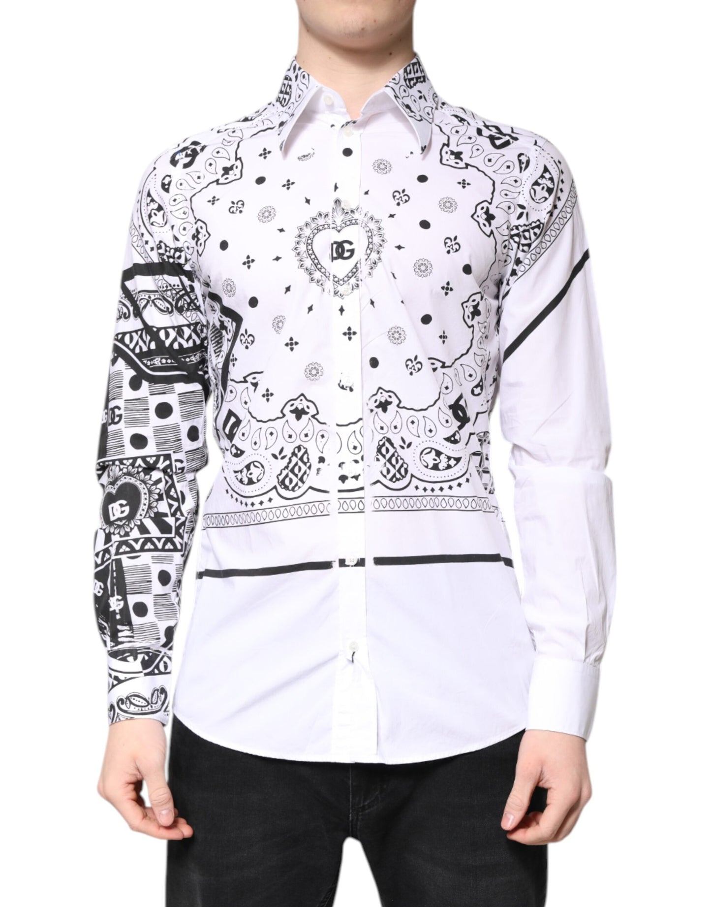Dolce & Gabbana Weißes schwarzes Bandana MARTINI Herrenhemd