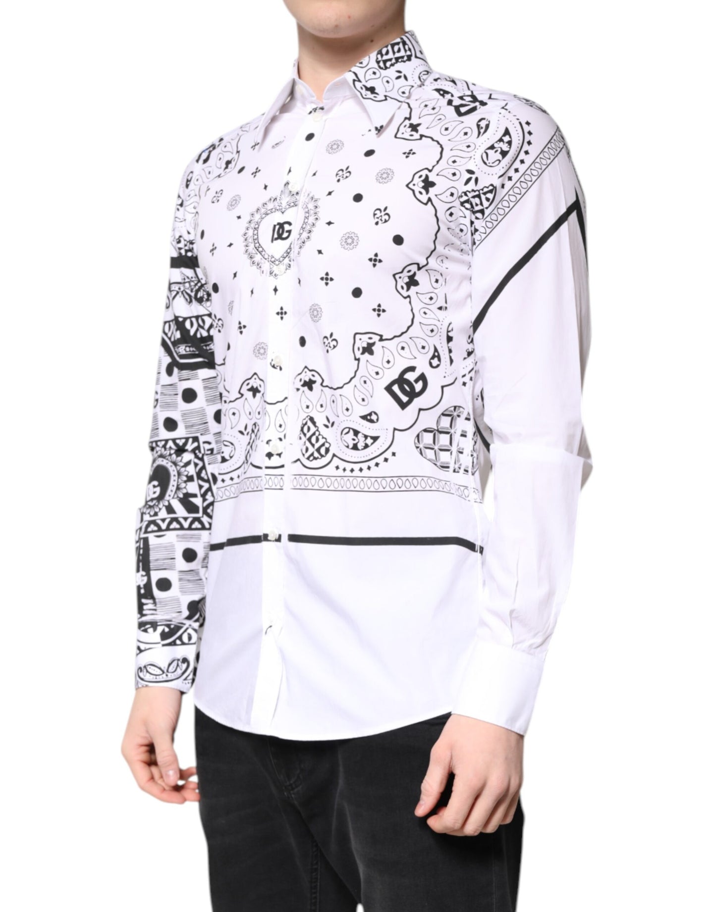 Dolce & Gabbana Weißes schwarzes Bandana MARTINI Herrenhemd