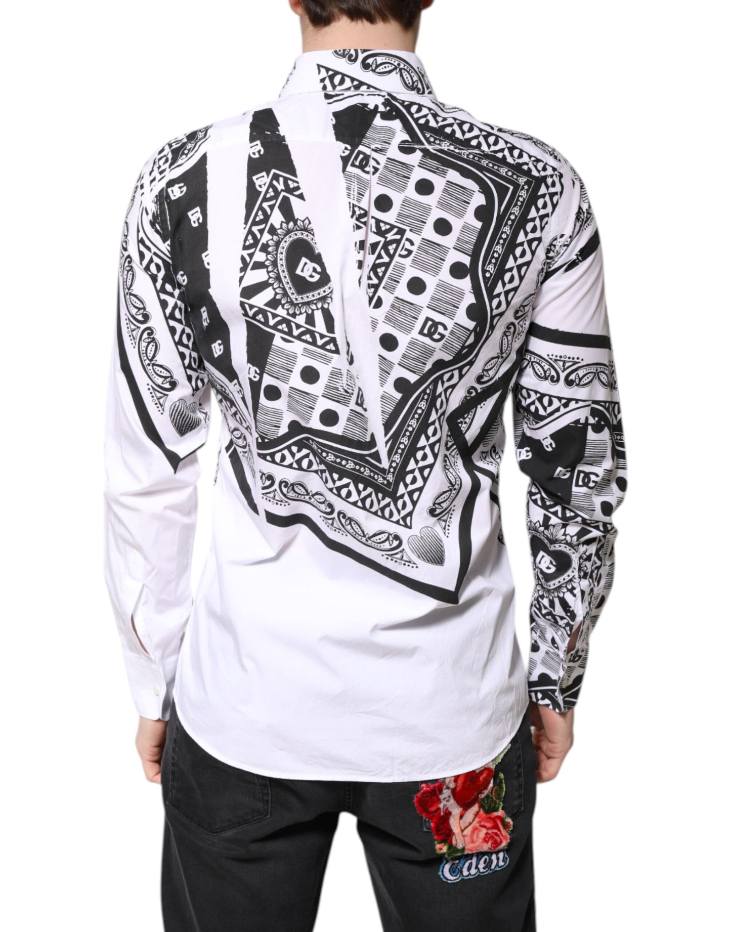 Dolce & Gabbana Weißes schwarzes Bandana MARTINI Herrenhemd