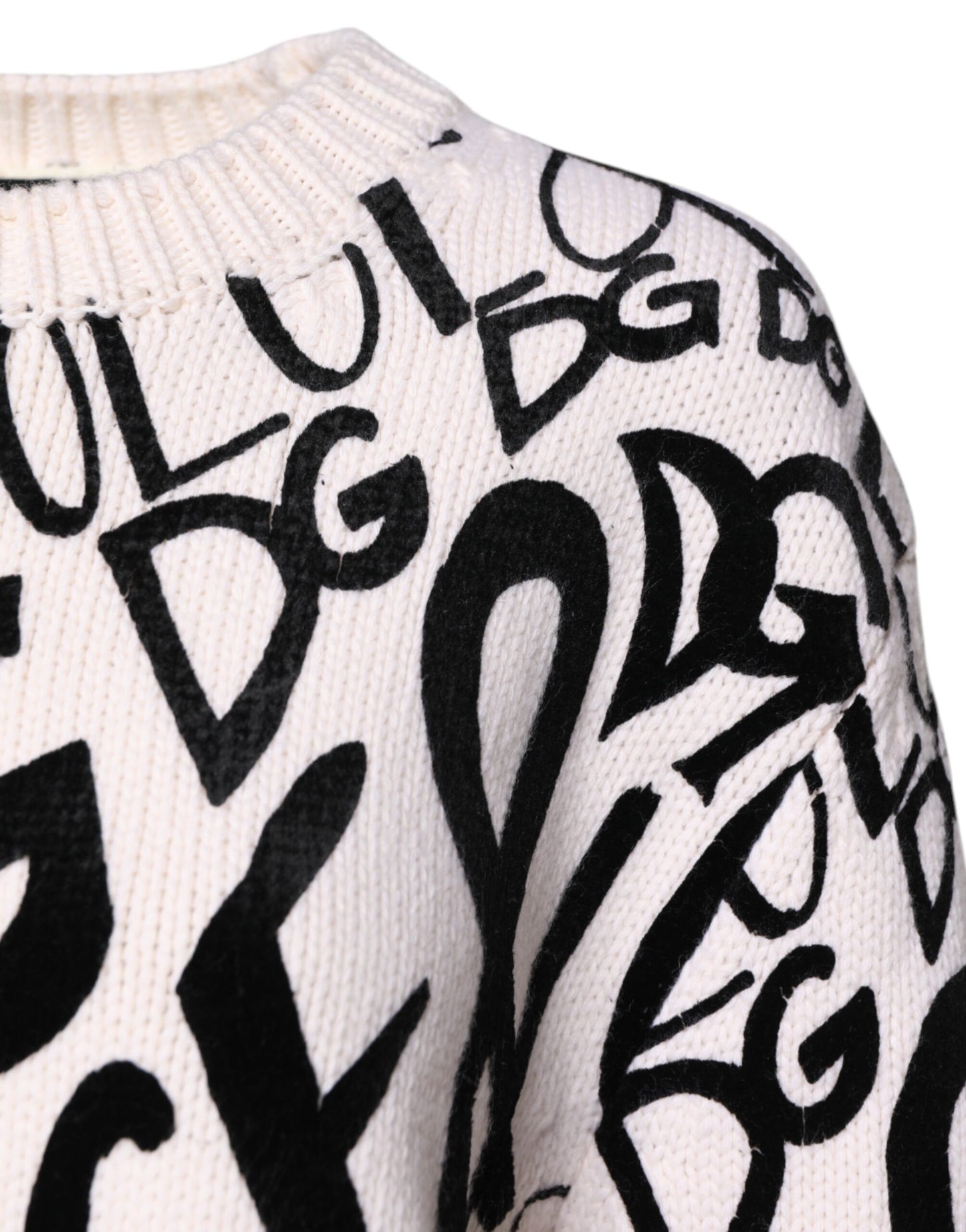 Dolce & Gabbana Weiß Schwarz Logo Print Frauen Pullover Pullover