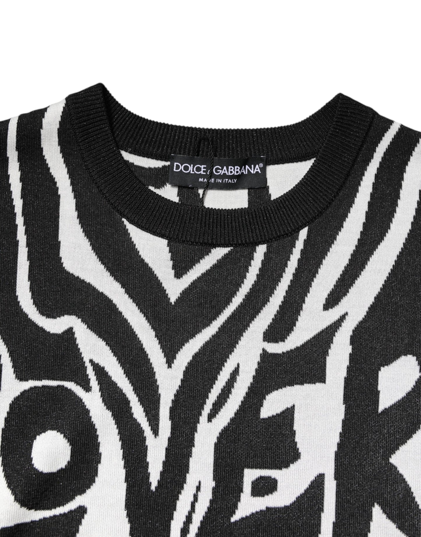 Dolce & Gabbana Schwarzer weißer Druck Frauen Pullover Sweater