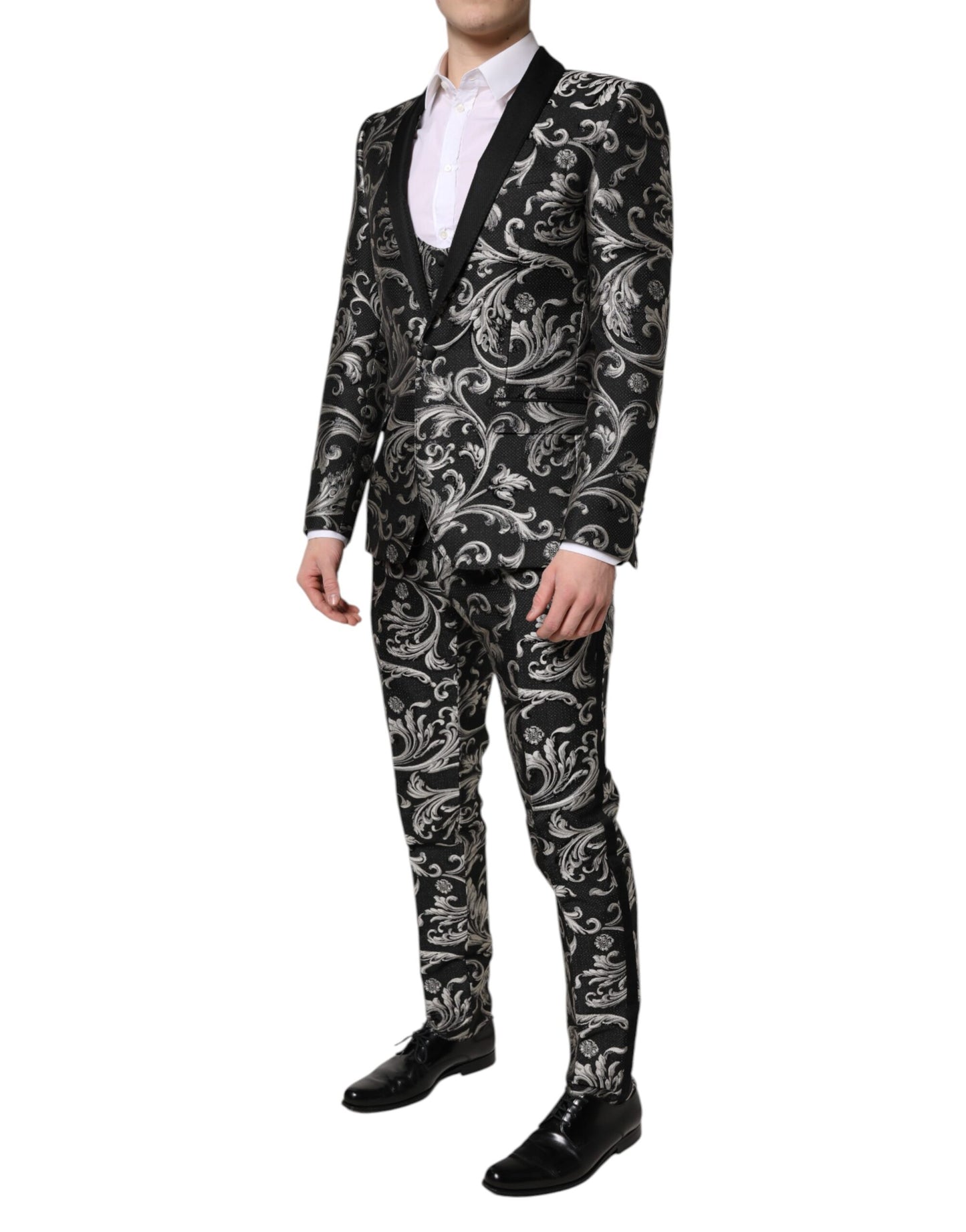 Dolce & Gabbana Schwarz Grau MARTINI Jacquard Herren 3 Stück Anzug
