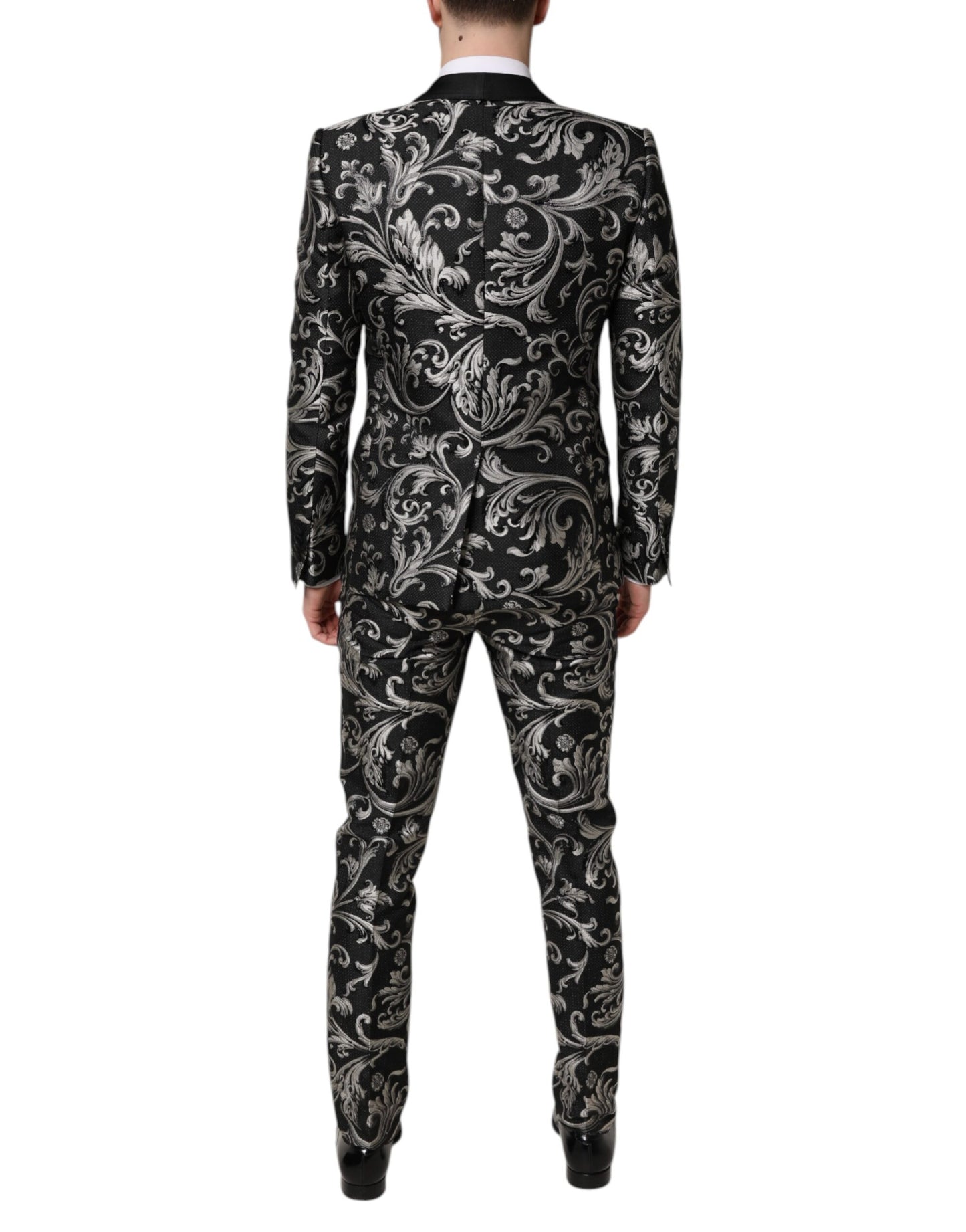 Dolce & Gabbana Schwarz Grau MARTINI Jacquard Herren 3 Stück Anzug