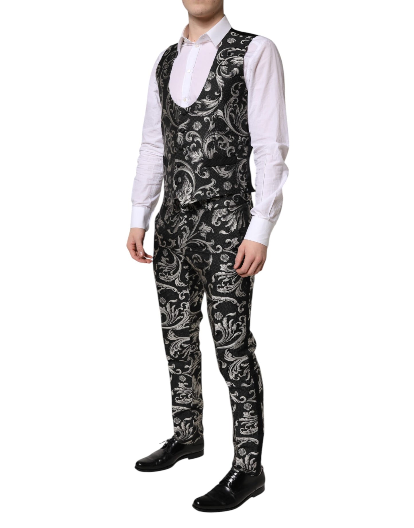 Dolce & Gabbana Schwarz Grau MARTINI Jacquard Herren 3 Stück Anzug