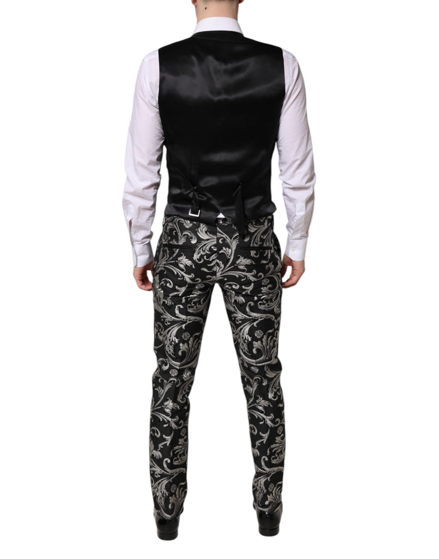 Dolce & Gabbana Schwarz Grau MARTINI Jacquard Herren 3 Stück Anzug