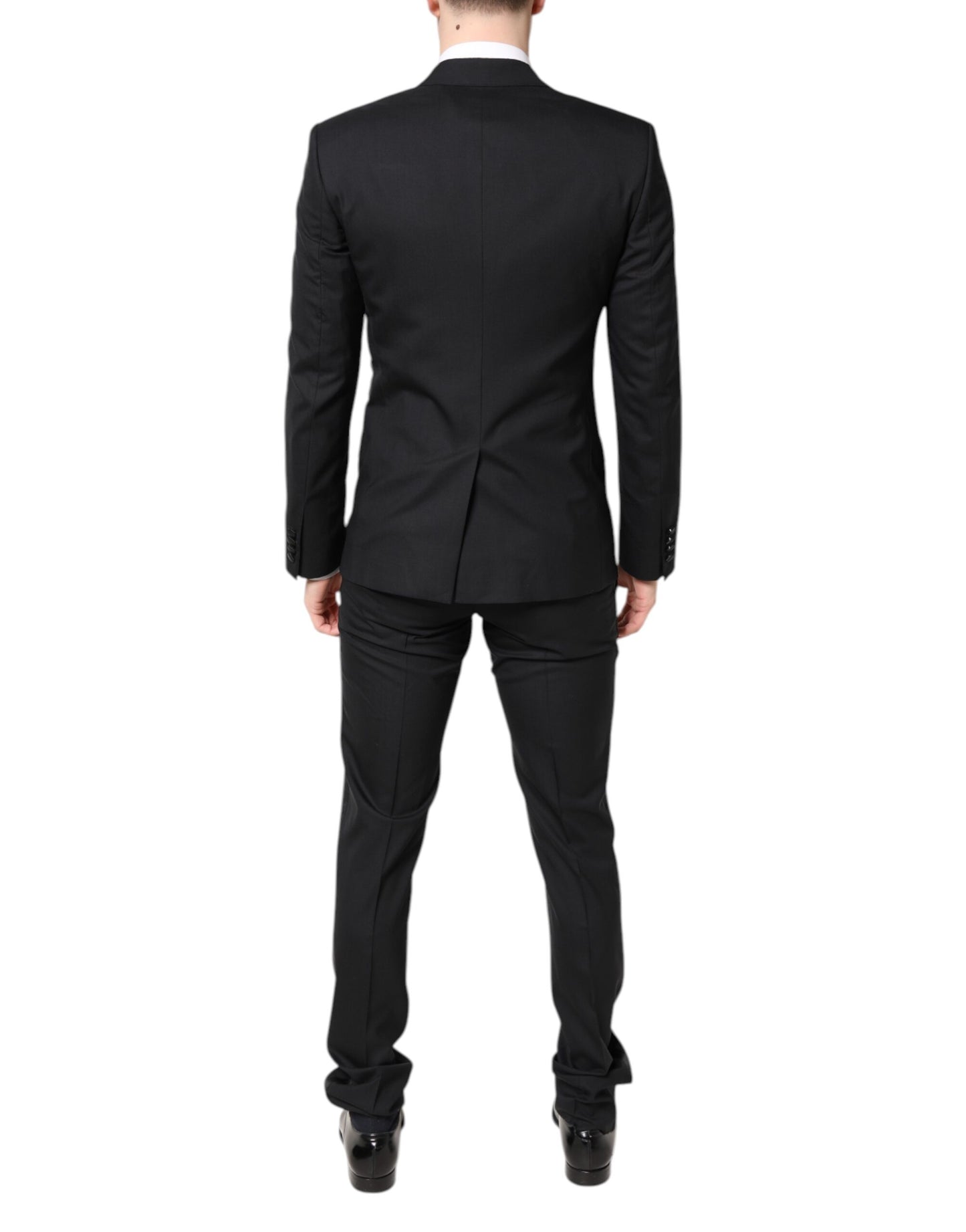 Dolce & Gabbana Schwarzer einreihiger 3-teiliger Anzug aus Wolle