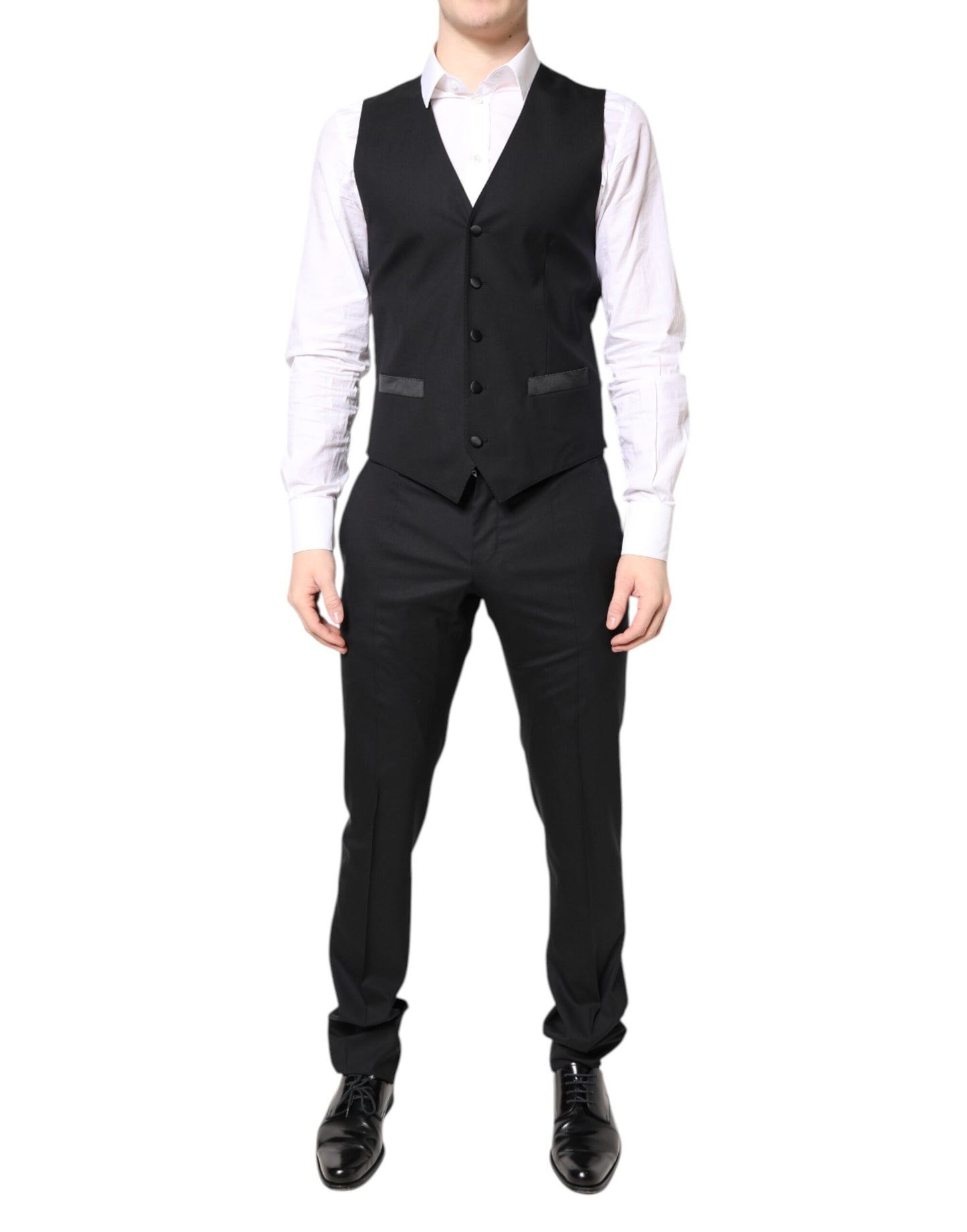 Dolce & Gabbana Schwarzer einreihiger 3-teiliger Anzug aus Wolle
