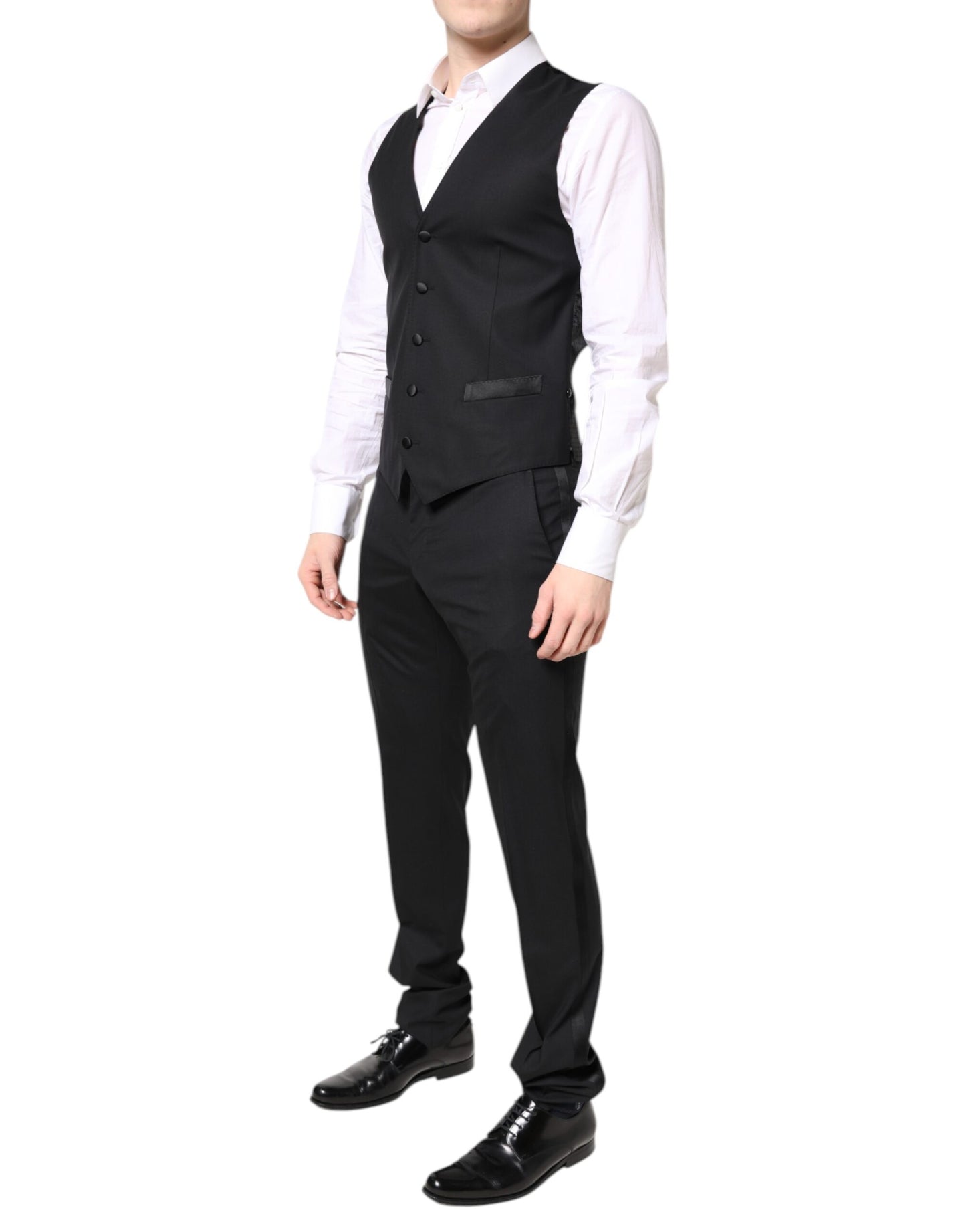 Dolce & Gabbana Schwarzer einreihiger 3-teiliger Anzug aus Wolle