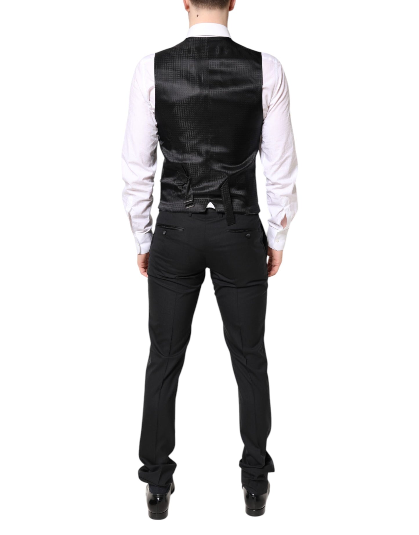 Dolce & Gabbana Schwarzer einreihiger 3-teiliger Anzug aus Wolle