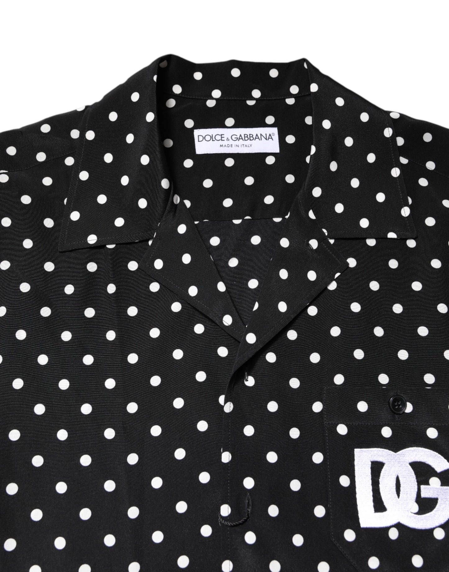 Dolce & Gabbana Schwarzes gepunktetes Hemd mit kurzen Ärmeln Freizeithemd