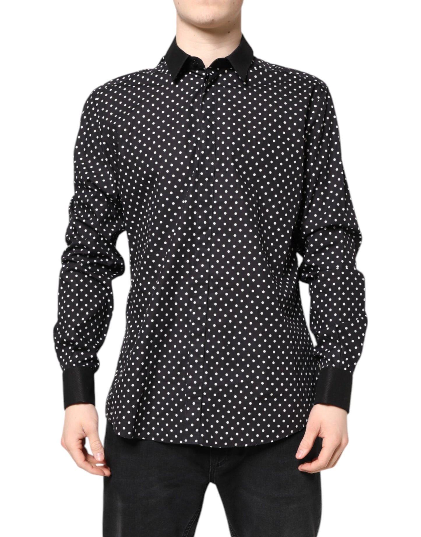 Dolce & Gabbana Schwarzes gepunktetes Hemd aus Baumwolle für formelle Anlässe