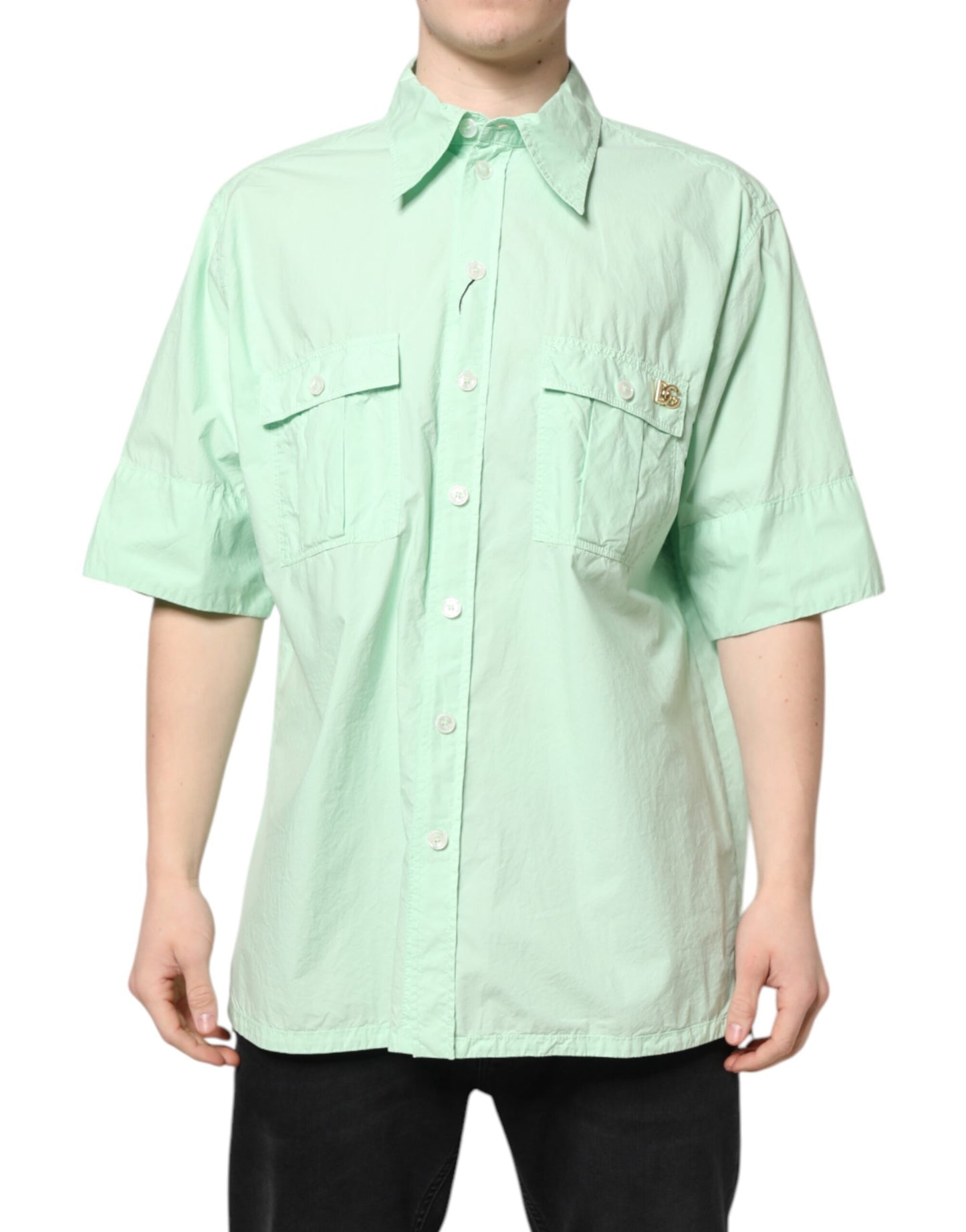 Dolce & Gabbana Grün Baumwolle Kurzarm Männer Casual Shirt