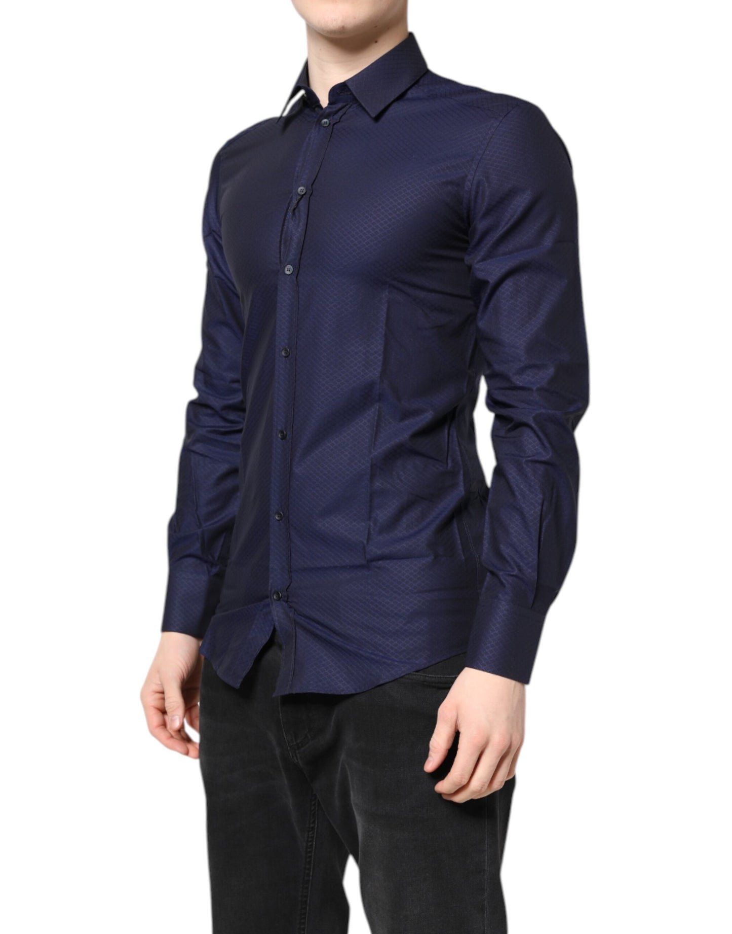 Dolce & Gabbana Blau GOLD Baumwolle Lange Ärmel Männer Kleid Hemd