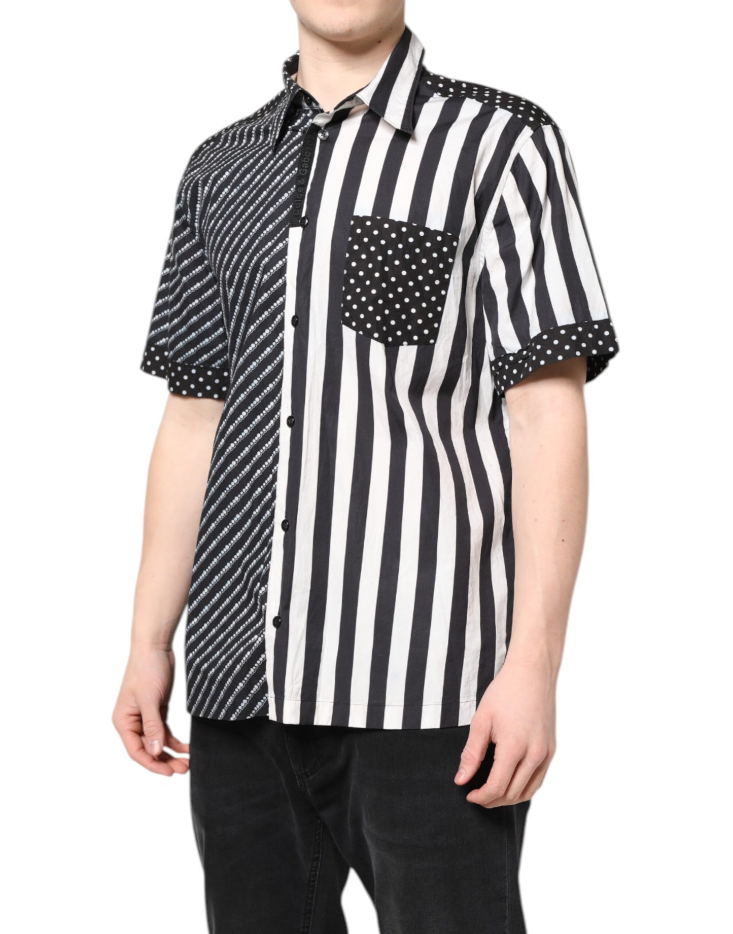Dolce & Gabbana Schwarz-Weiß gestreiftes Button Down Freizeithemd